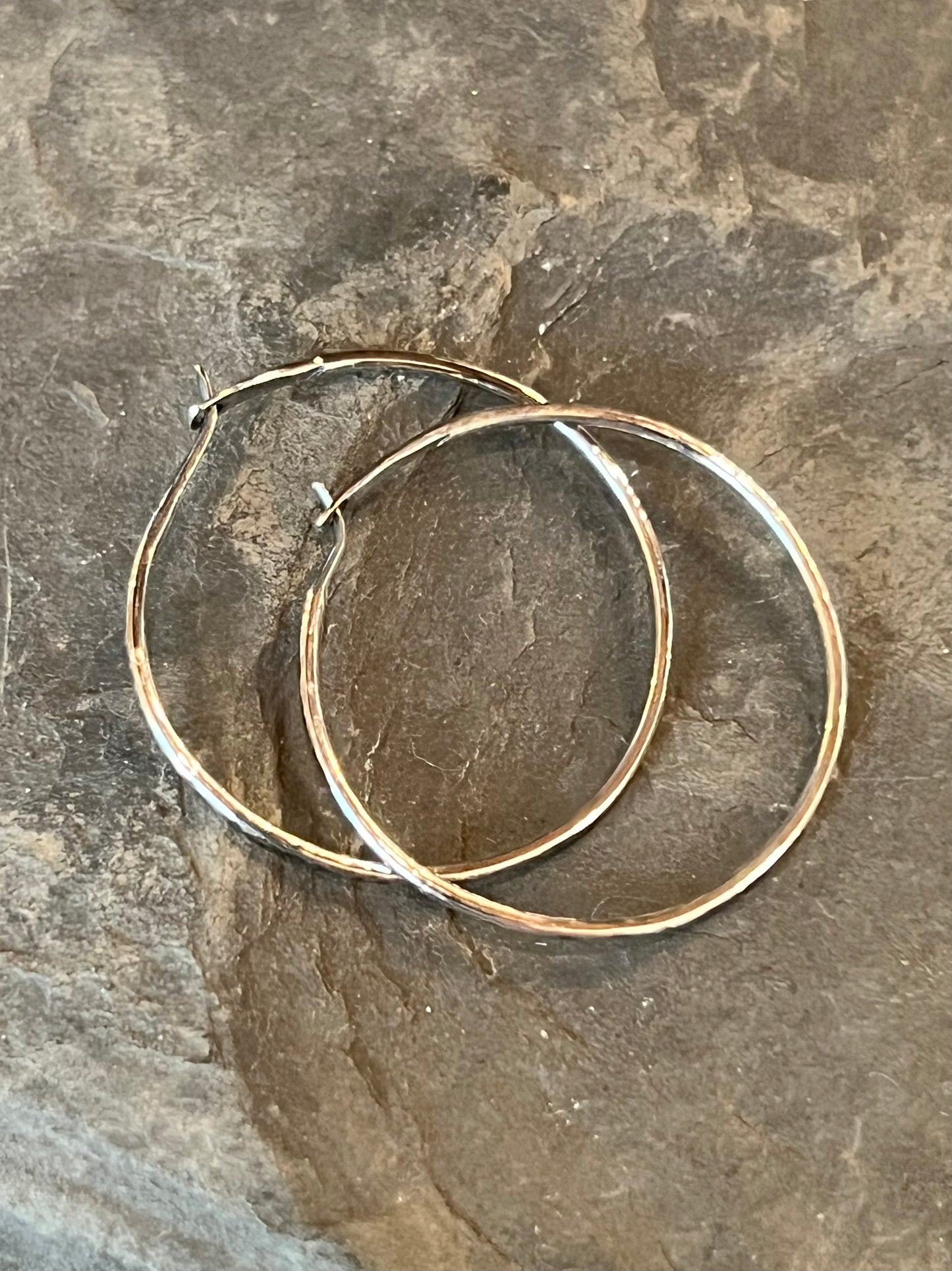 Hammered Hoop Earrings in Sterling Silver 1.00” - Minimalist