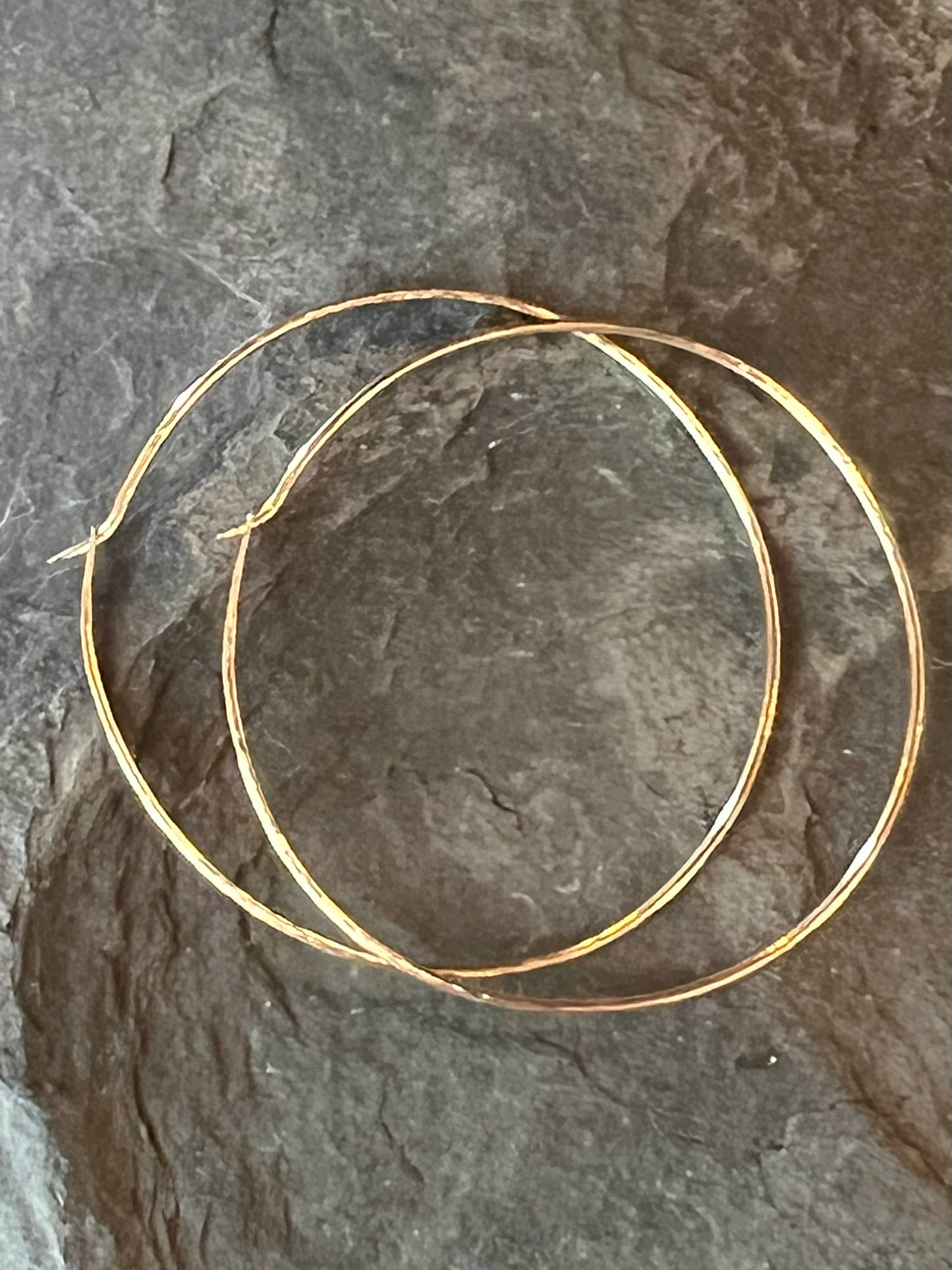 Hammered Hoop Earrings in 14K Yellow Gold 1.5” - Minimalist