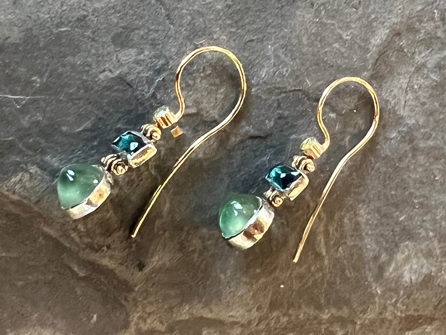 Tourmaline, Peridot & Prehnite 14K Sterling Hinged Drop One of a Kind Earrings