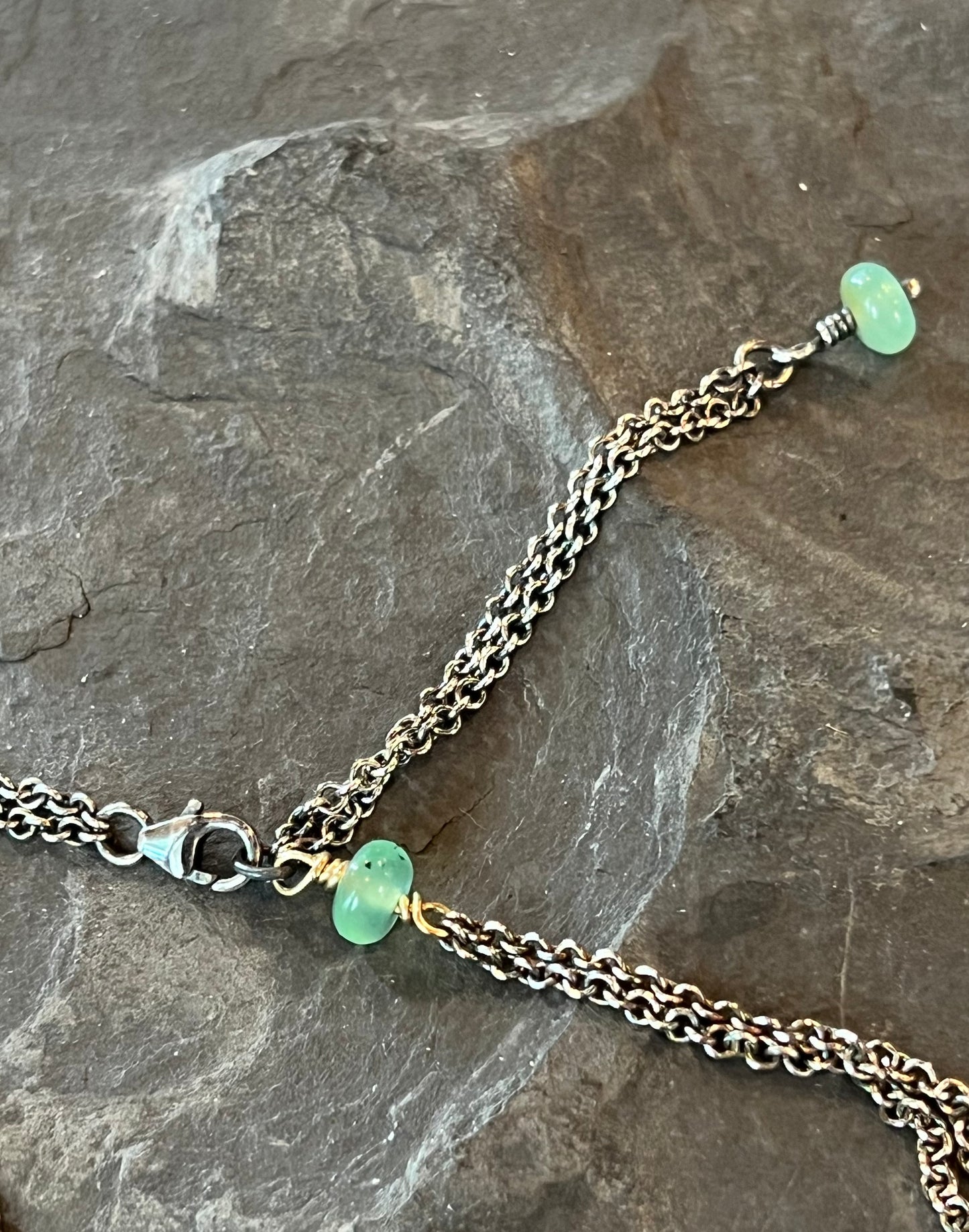Green Imperial Jasper Crooked Little Heart Necklace Sterling Silver & 14K