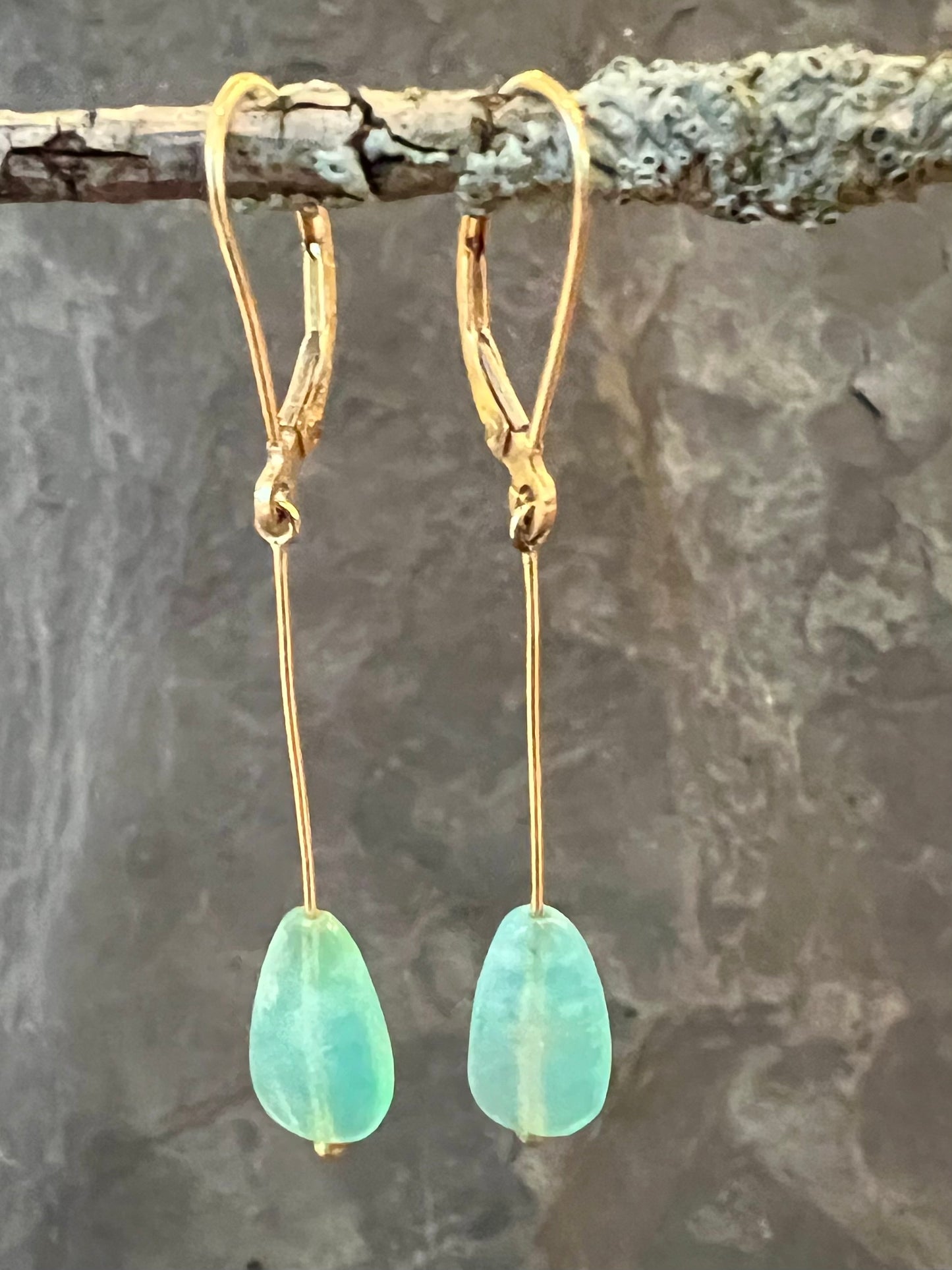 Linear Dangle Earring 14K with Peruvian Opal - One of a Kind- Minimalist