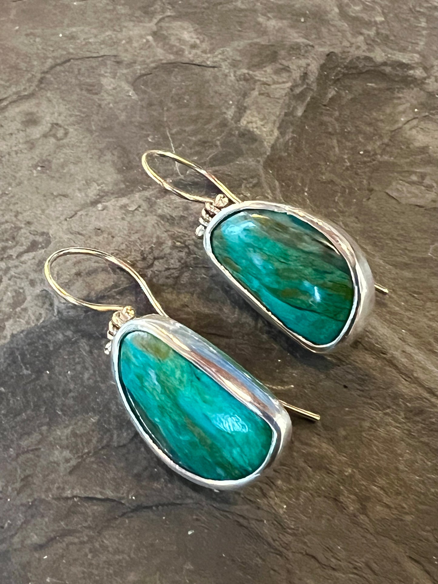 Hinged 14K & Sterling Peruvian Opal Drop Earrings - One of a Kind