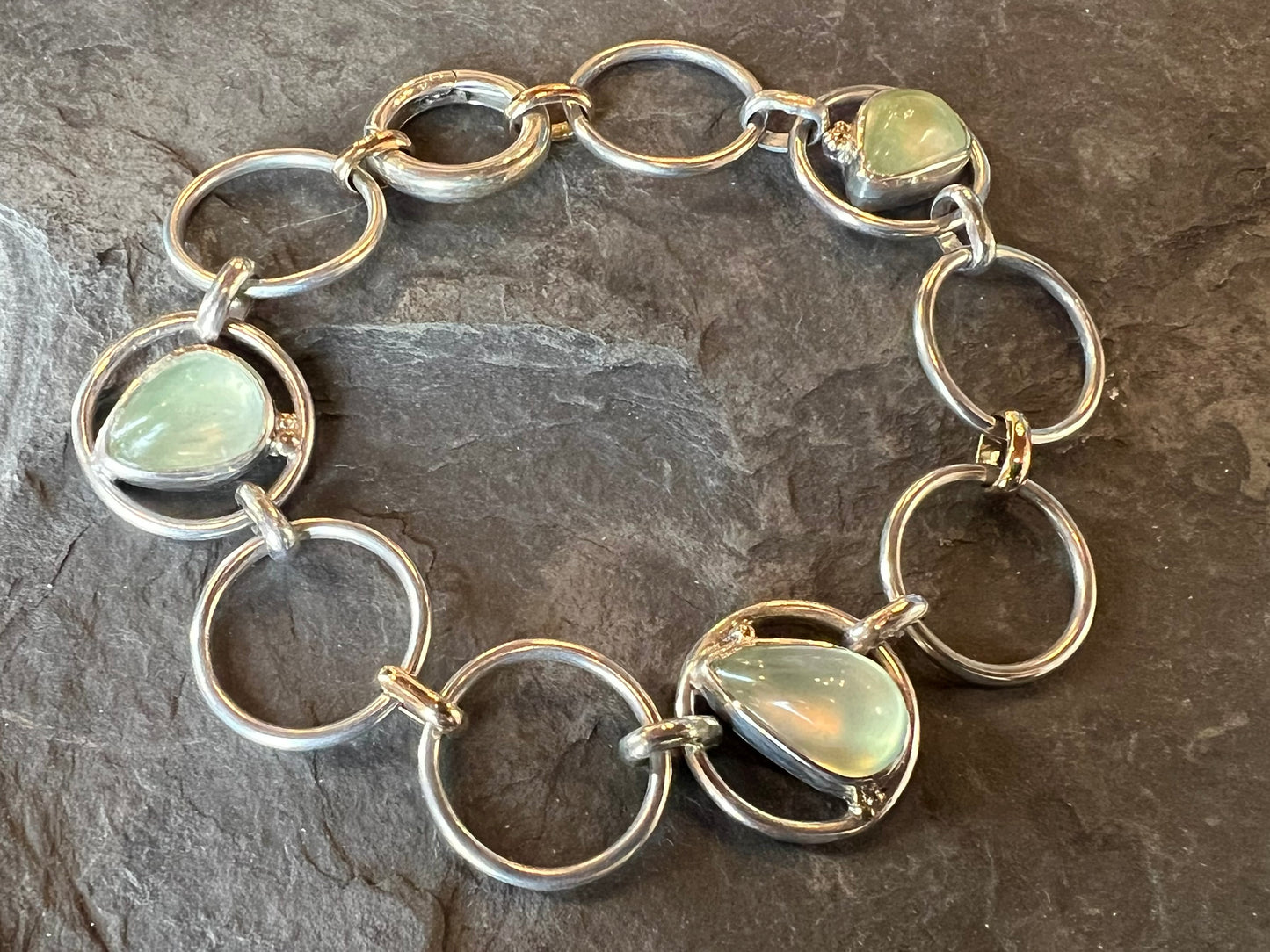 Full Circle Bracelet Sterling & 14K with Prehnite- One of a Kind