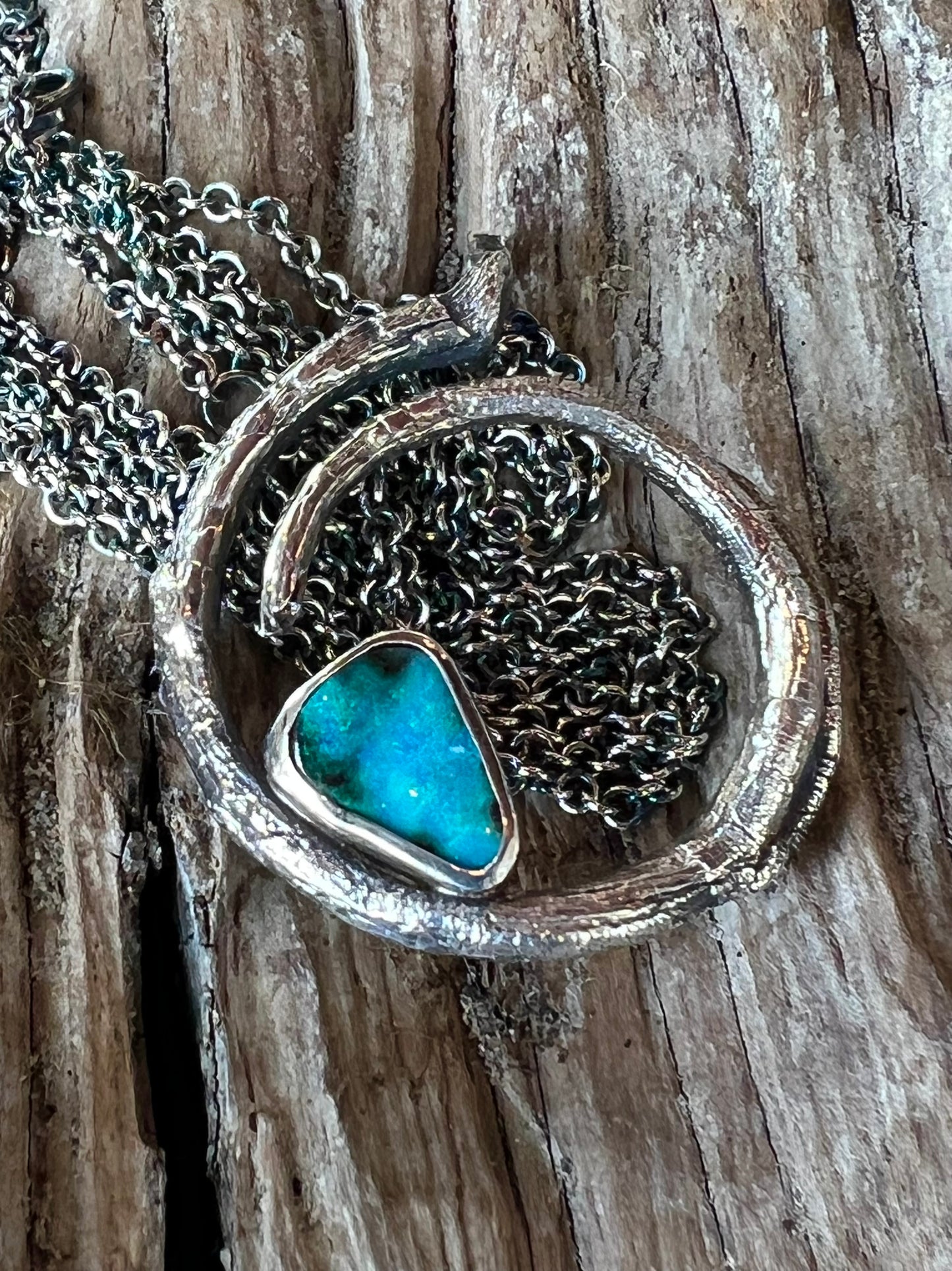 One of a Kind Oxidized Sterling & Australian Boulder Opal Vine Pendant - Cayuga Collection