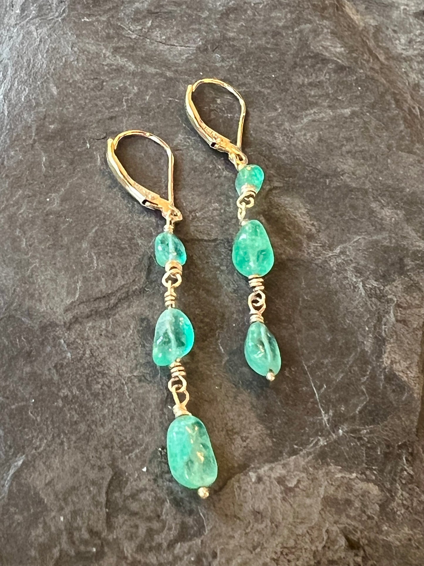 Emerald 14K Dangle One of A Kind Earrings