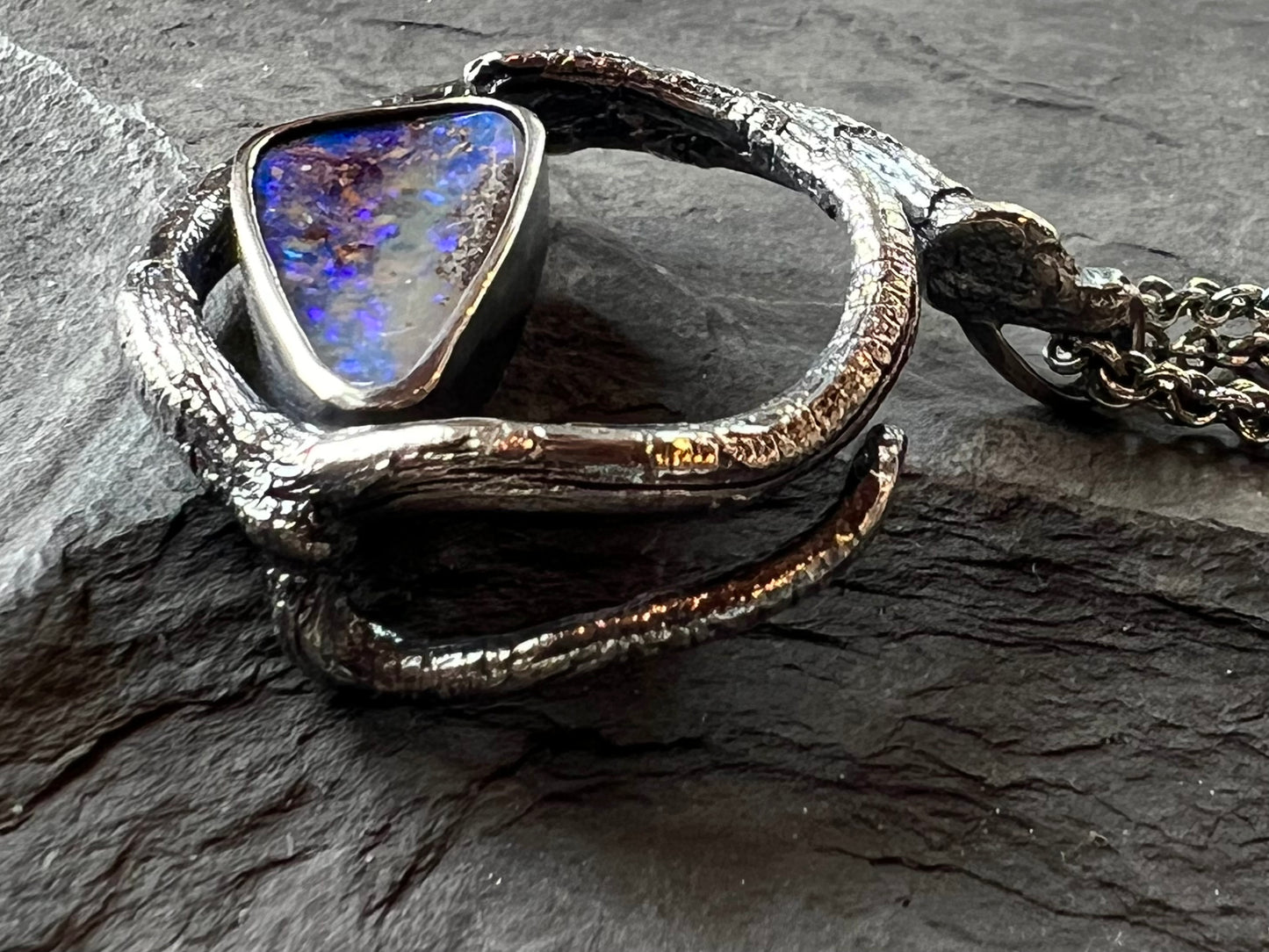 One of a Kind Oxidized Sterling & Australian Pipe Opal Vine Pendant - Cayuga Collection
