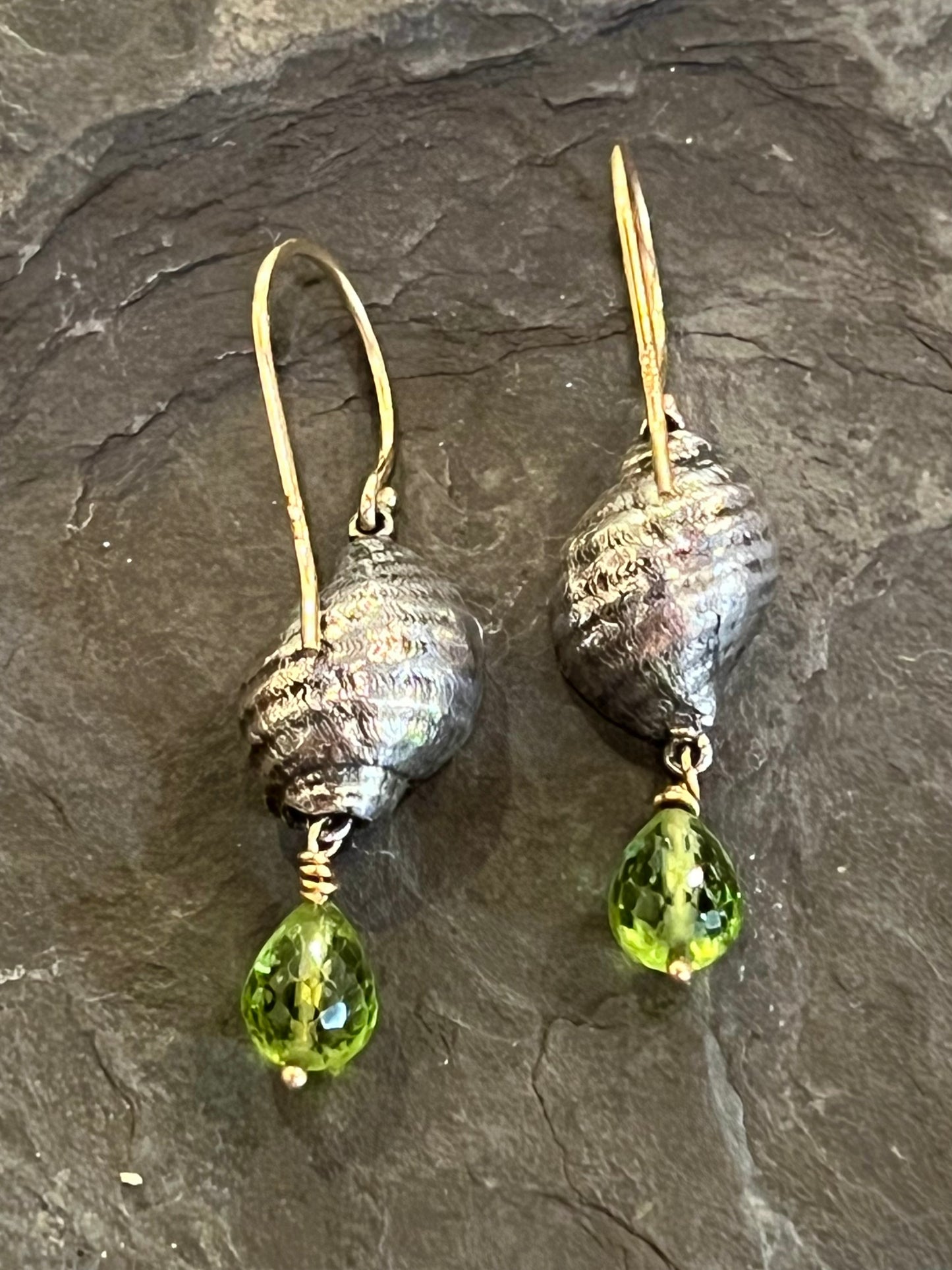 Ocean Inspired Oxidized Sterling & 14K Earrings with Peridot - Salt Series