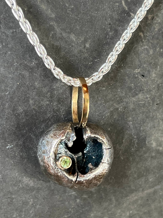 Sterling & 14k Hickory Strength Talisman with Peridot- Unisex Necklace- Cayuga Collection