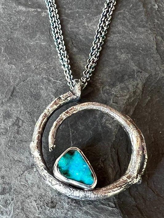 One of a Kind Oxidized Sterling & Australian Boulder Opal Vine Pendant - Cayuga Collection