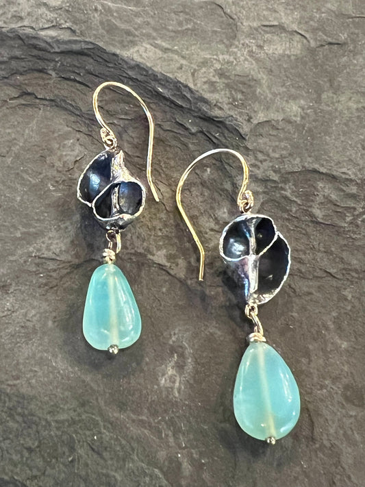 Ocean Inspired Oxidized Sterling & 14K Earrings with Peruvian Opal- Salt Series