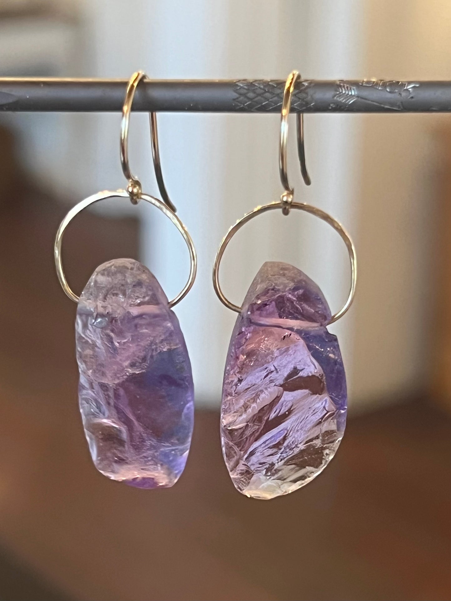 Ametrine Gem Rough 14K One of a Kind Earrings - Minimalist