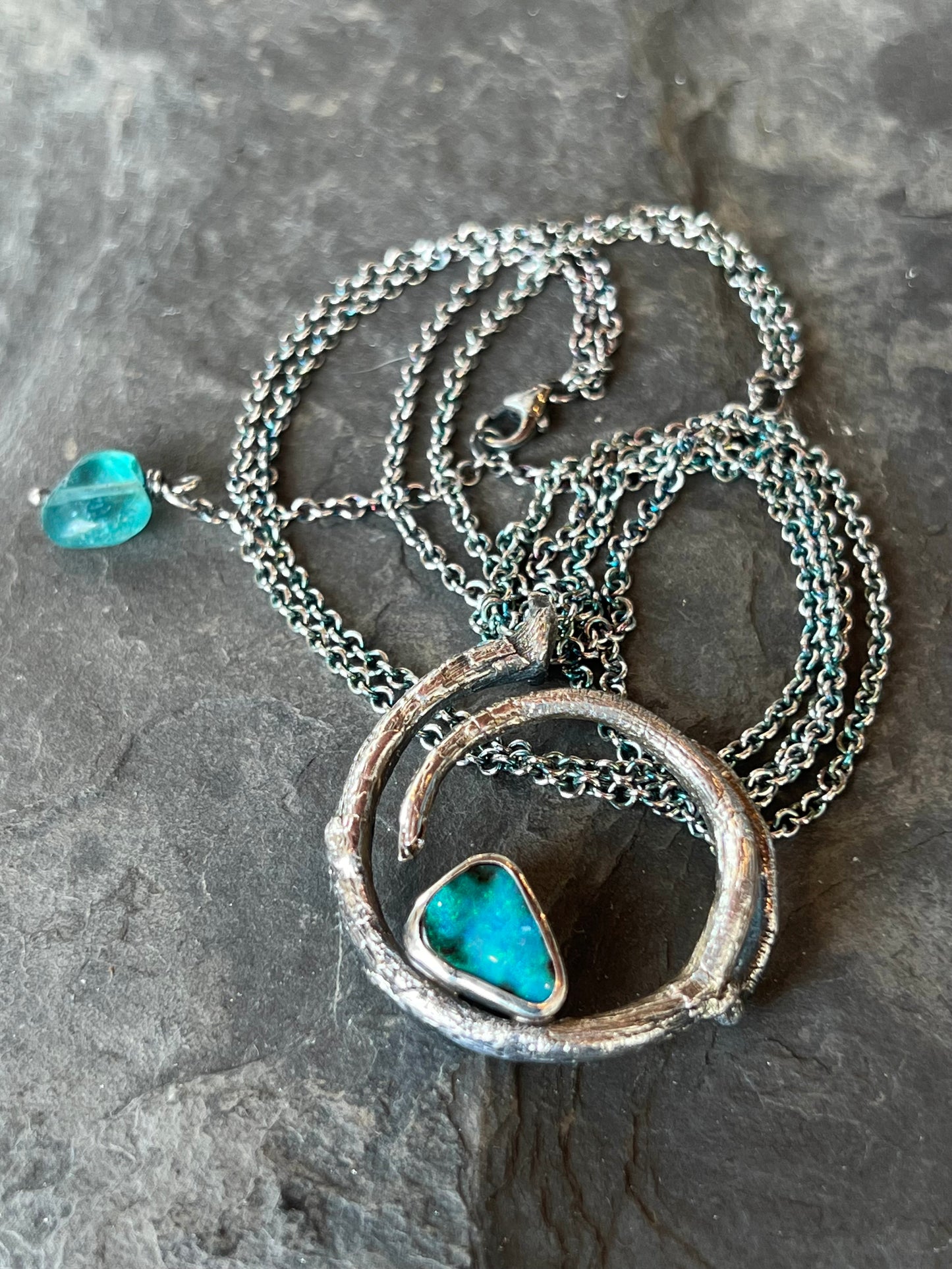 One of a Kind Oxidized Sterling & Australian Boulder Opal Vine Pendant - Cayuga Collection