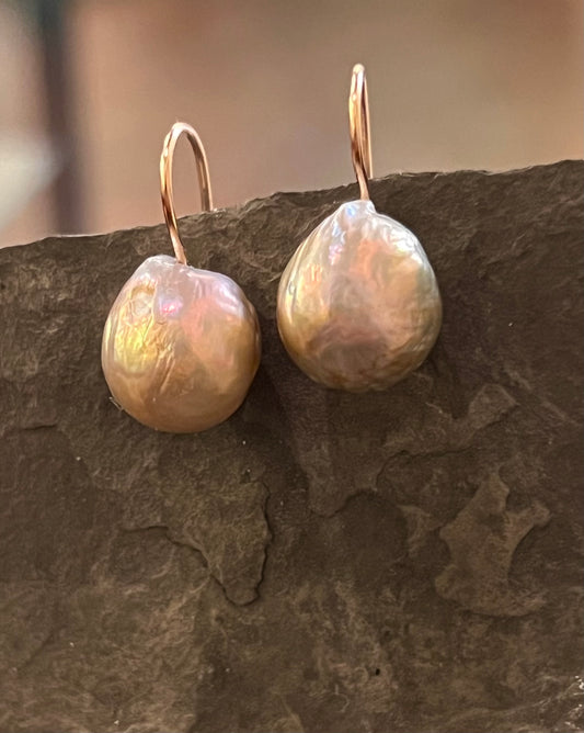 Blush Baroque Pearl Demi-Dangle Rose Gold - Minimalist Earrings
