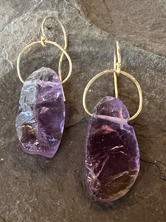 Ametrine Gem Rough 14K One of a Kind Earrings - Minimalist