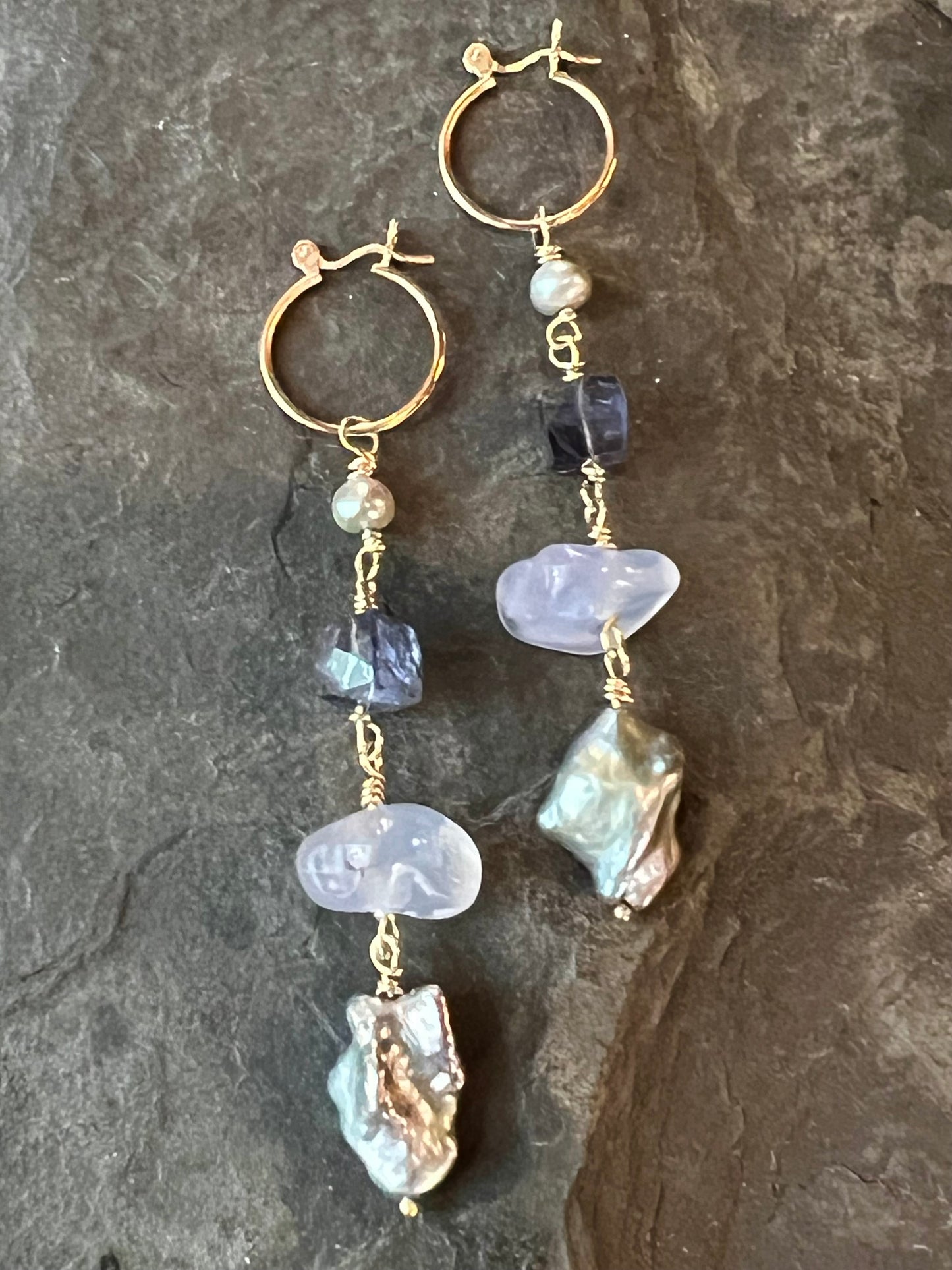 14K Mini Hoop with Long Lavender Gemmy Dangle - One of a Kind Earrings