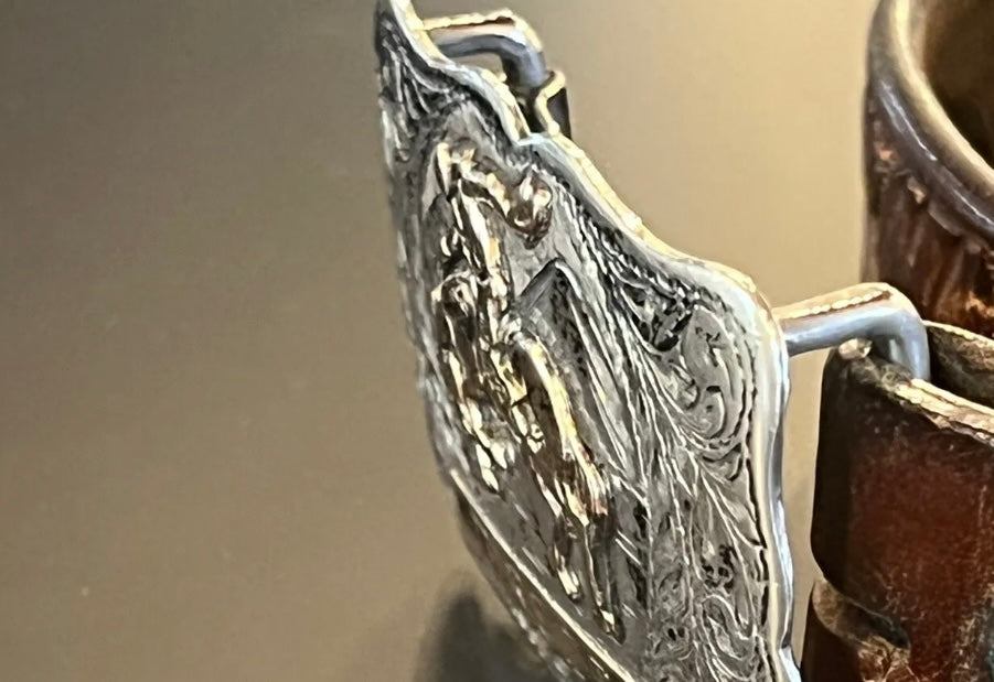 Estate Solid Sterling & 10K YG Hand Engraved San Joaquin Rodeo Directors Belt Buckle