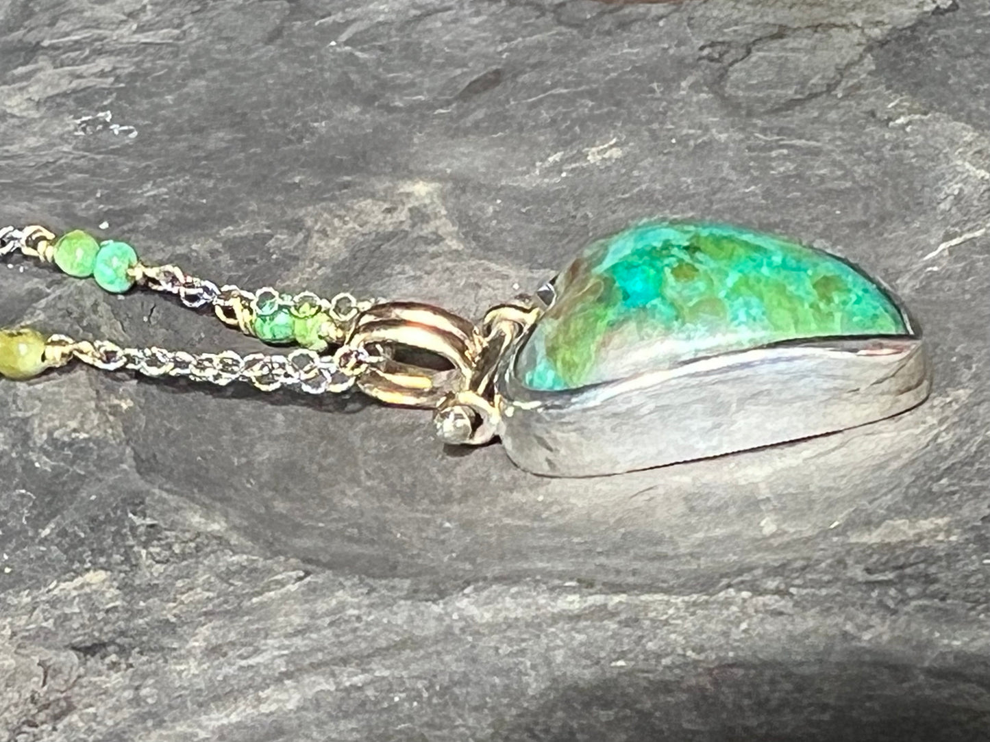 Butterfly Chrysocolla Crooked Little Heart Sterling & 14K Necklace 16-20” - One of a Kind