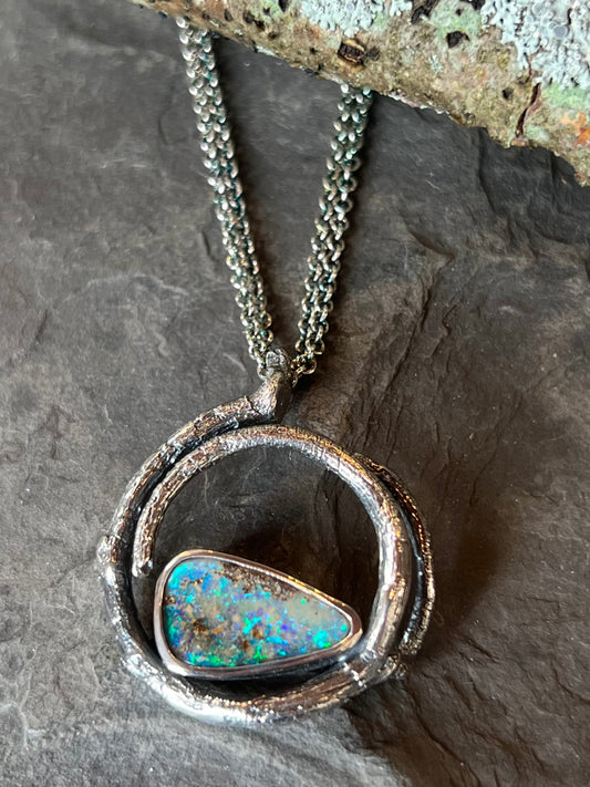 One of a Kind Oxidized Sterling & Australian Pipe Opal Vine Pendant - Cayuga Collection