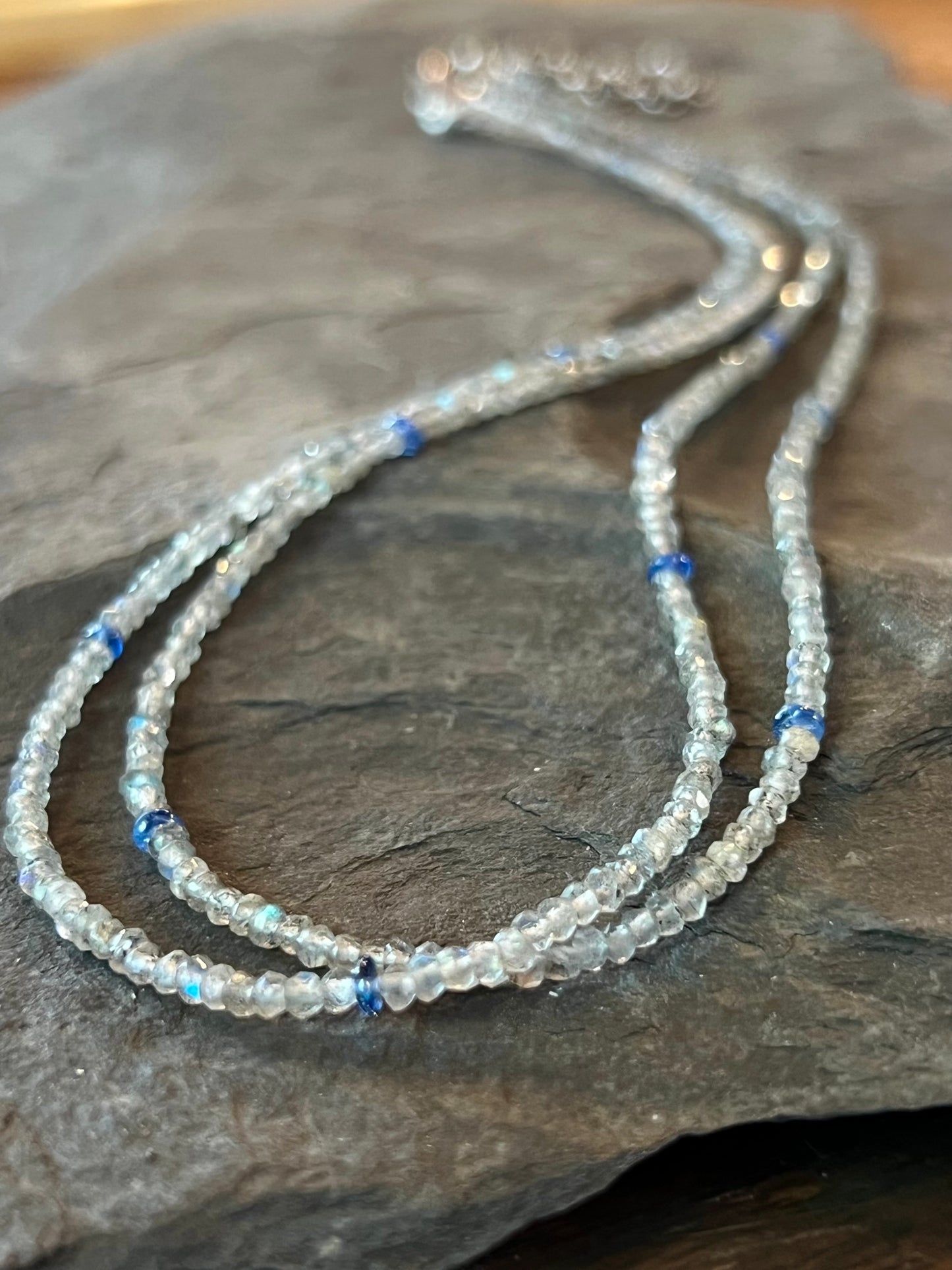 Labradorite & Blue Sapphire Double Strand Necklace 16 - 18.5”