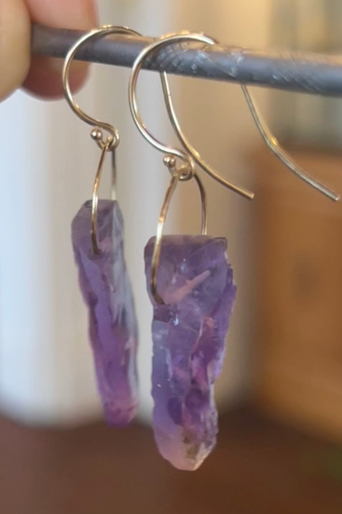 Ametrine Gem Rough 14K One of a Kind Earrings - Minimalist