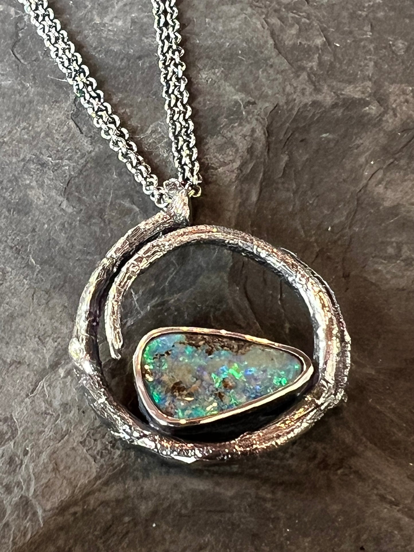 One of a Kind Oxidized Sterling & Australian Pipe Opal Vine Pendant - Cayuga Collection