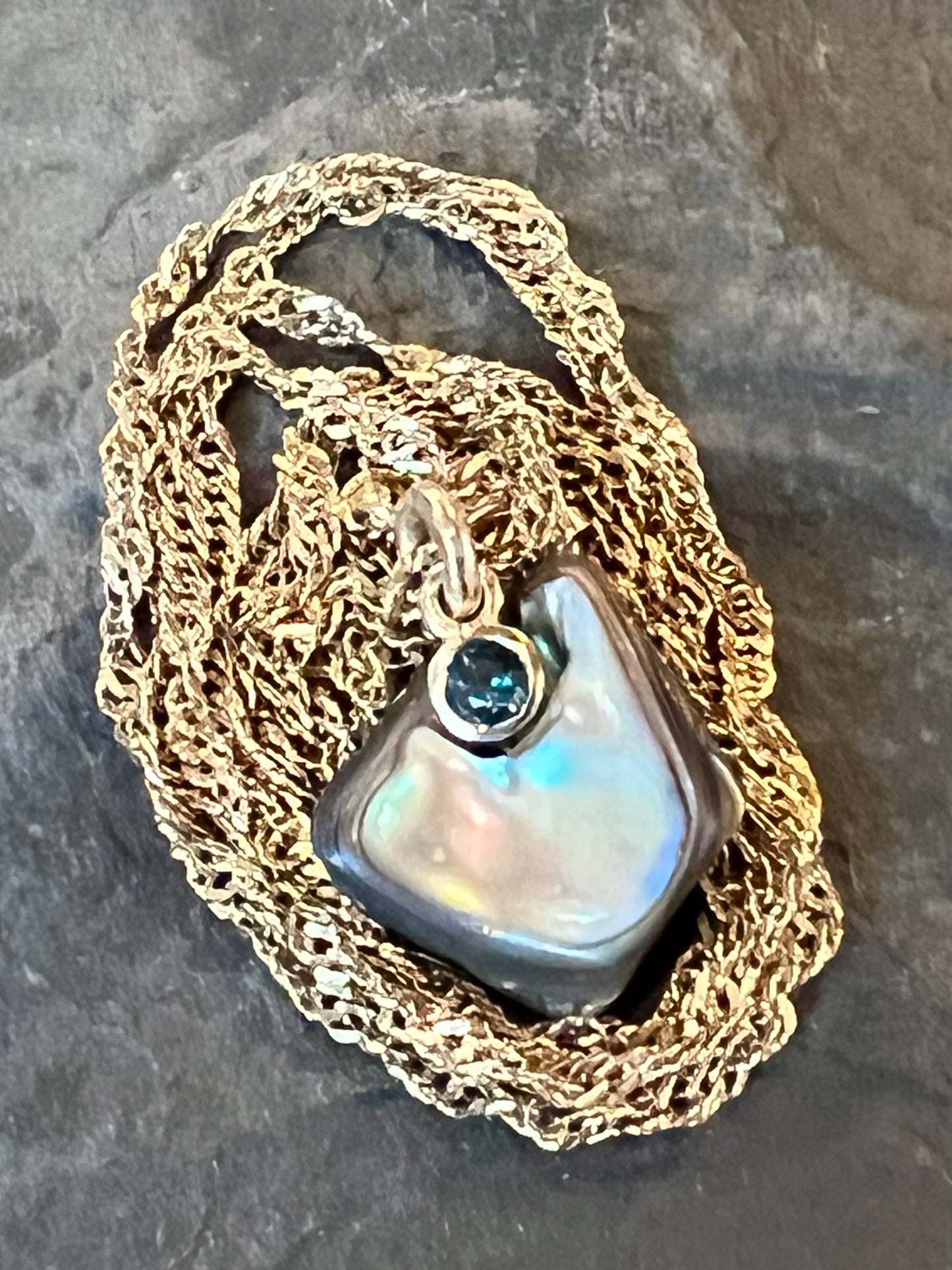 Abalone & London Blue Topaz Ocean Inspired 14k Necklace- One of a Kind