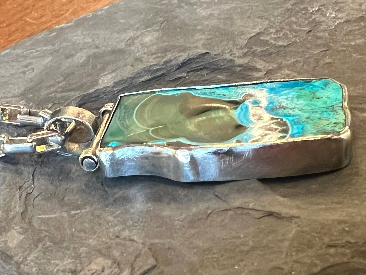 Azure-Malachite Hinged Unisex Necklace Sterling 14K - One of a Kind