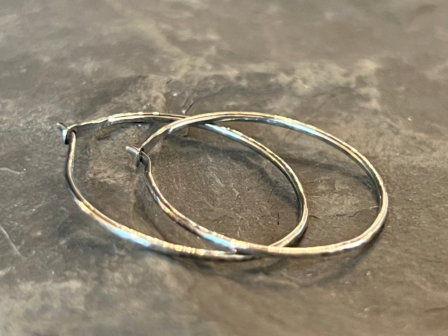 Hammered Hoop Earrings in Sterling Silver 1.00” - Minimalist