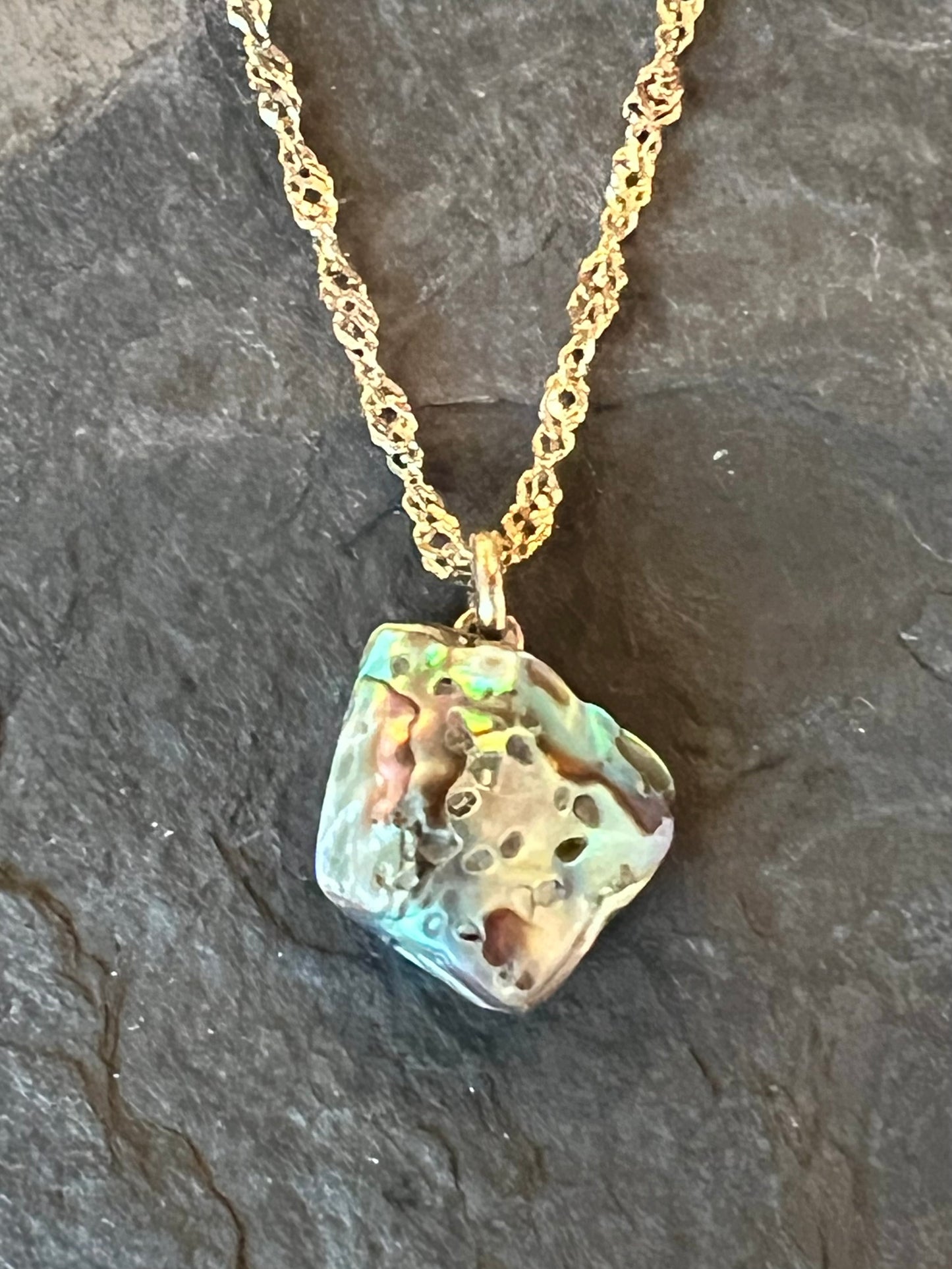 Abalone & London Blue Topaz Ocean Inspired 14k Necklace- One of a Kind