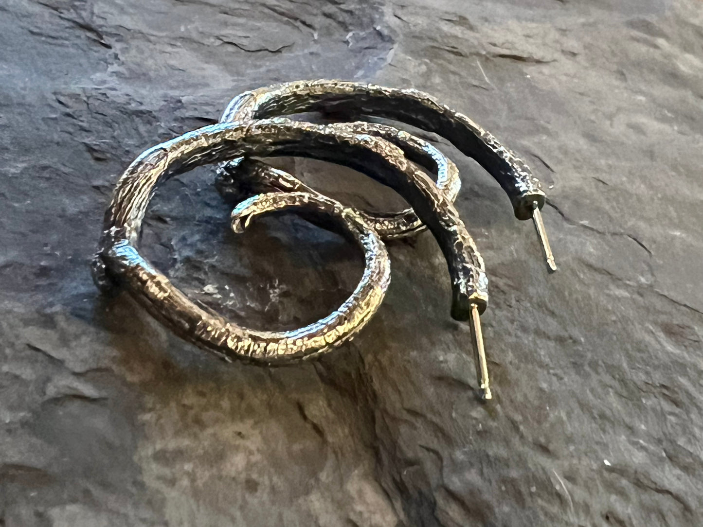 Oxidized Sterling Gnarled Twig Hoop Earrings - Cayuga Collection