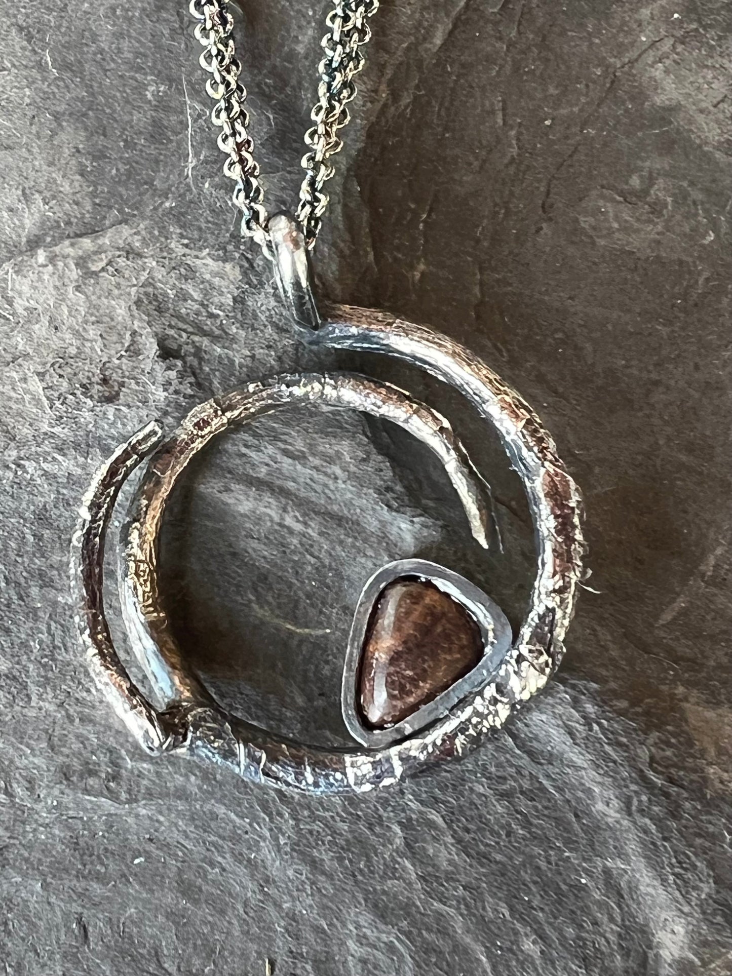 One of a Kind Oxidized Sterling & Australian Boulder Opal Vine Pendant - Cayuga Collection