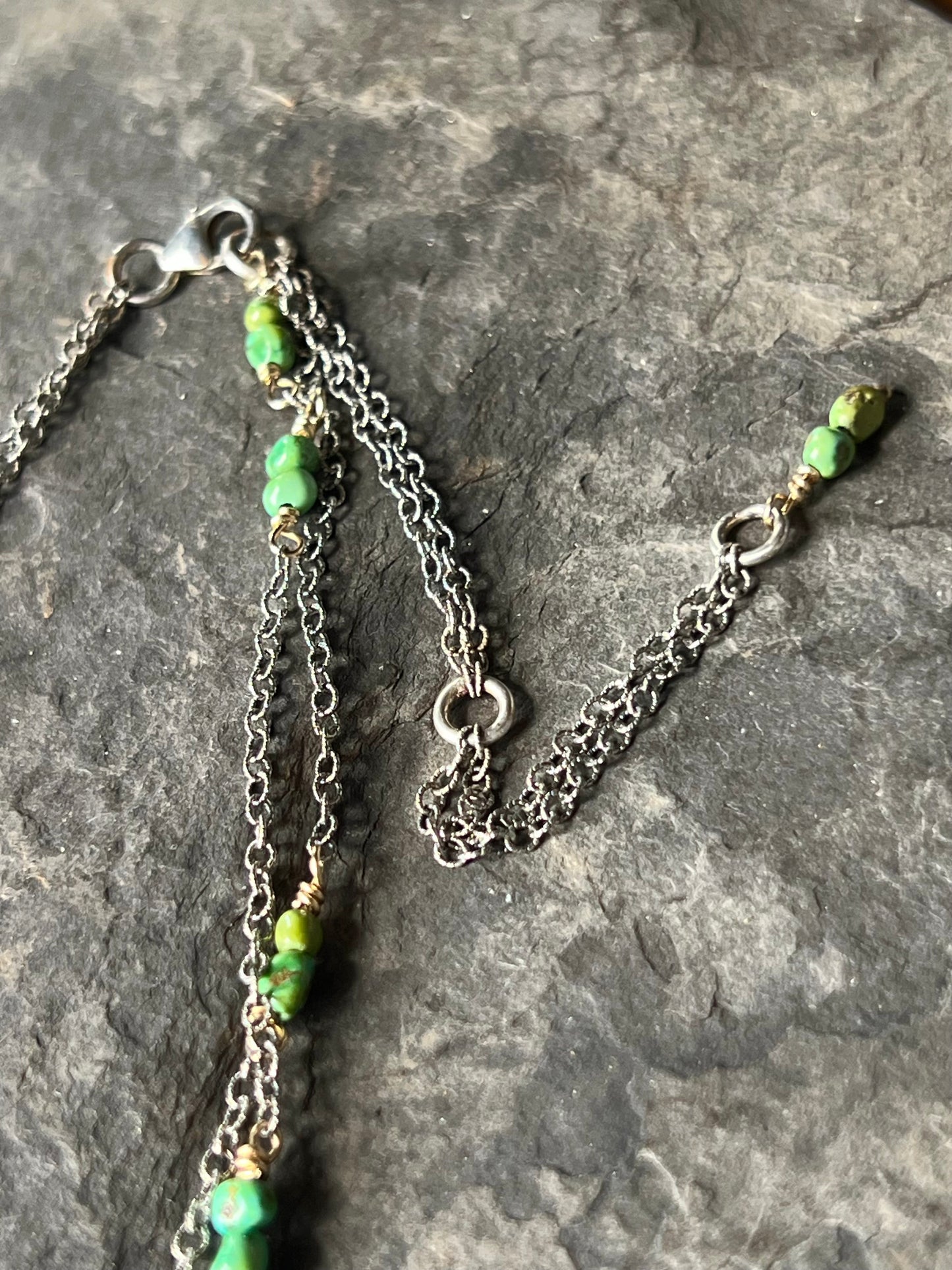 Butterfly Chrysocolla Crooked Little Heart Sterling & 14K Necklace 16-20” - One of a Kind