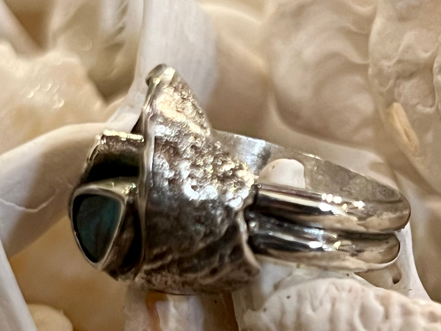 Ocean Inspired Ring in Oxidized Sterling Silver with Boulder Opal - Salt Series One of a Kind