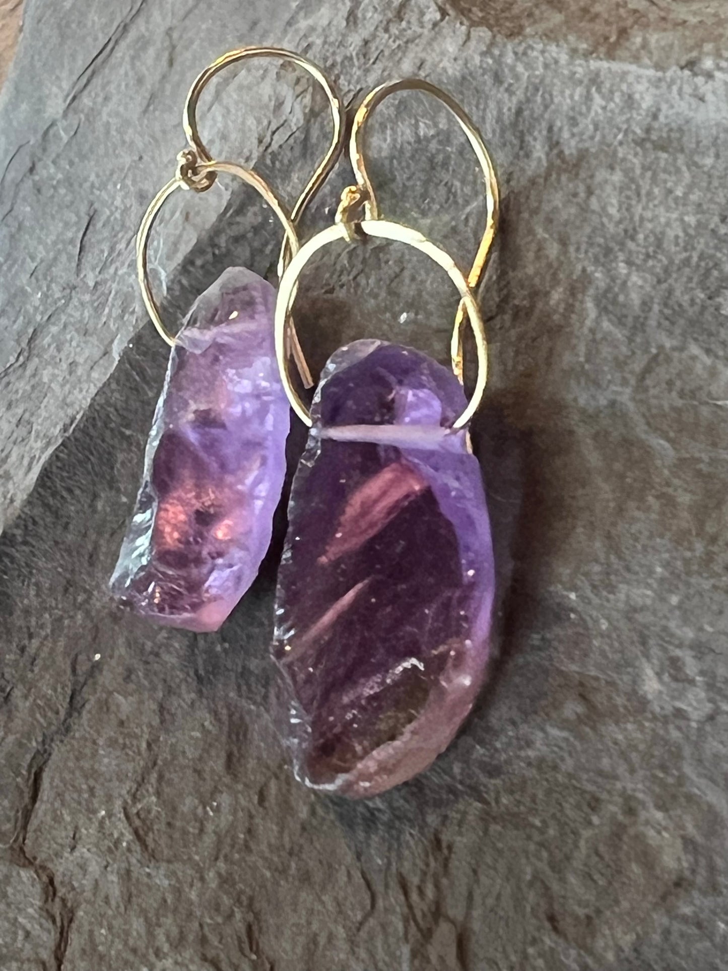 Ametrine Gem Rough 14K One of a Kind Earrings - Minimalist
