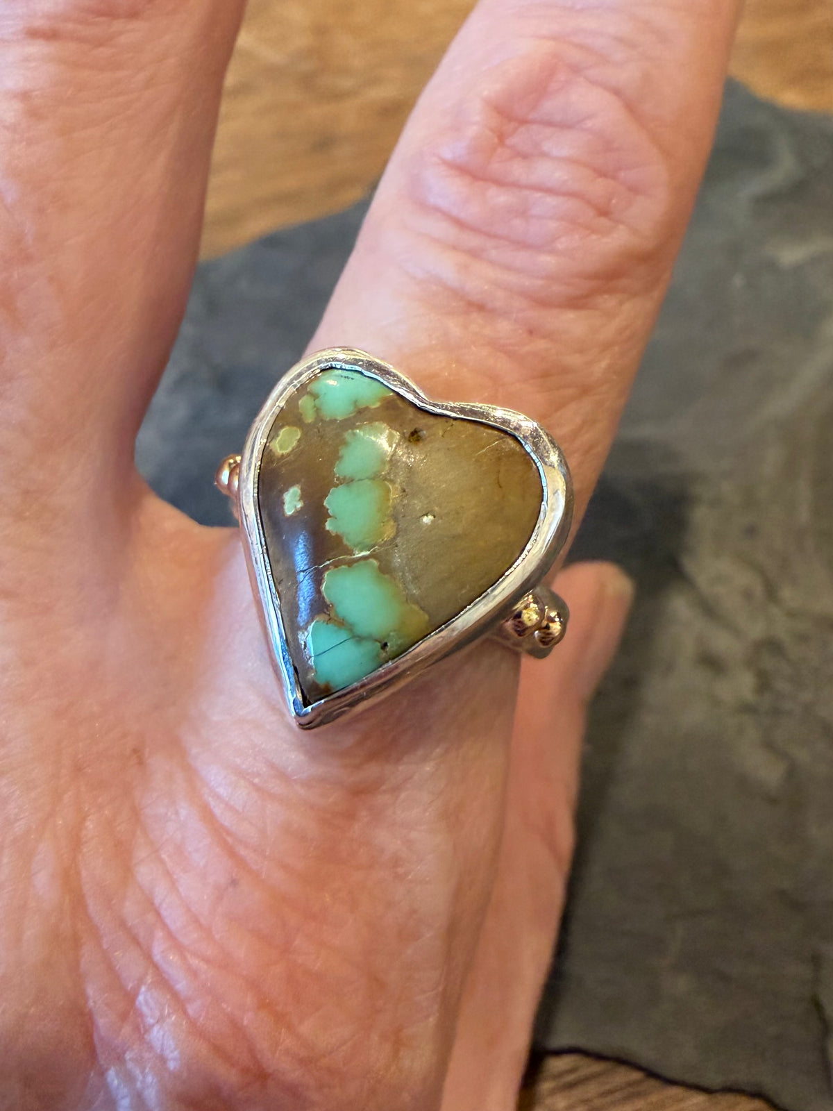 Turquoise Heart Sterling & 14K One of a Kind Statement Ring - Crooked Little Heart