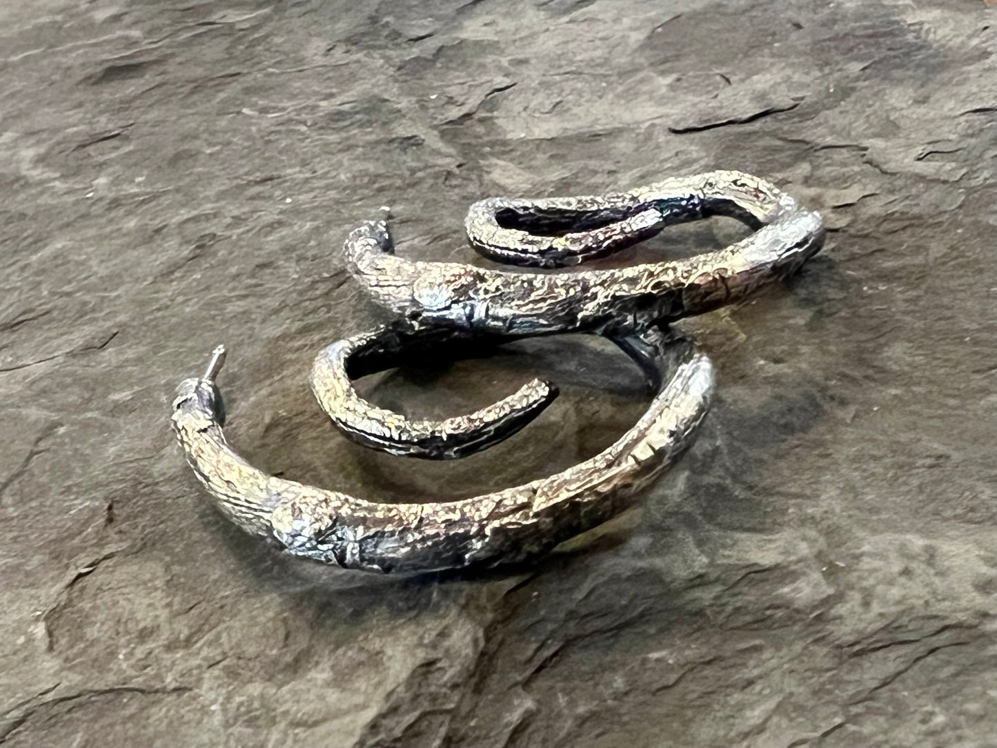 Oxidized Sterling Gnarled Twig Hoop Earrings - Cayuga Collection