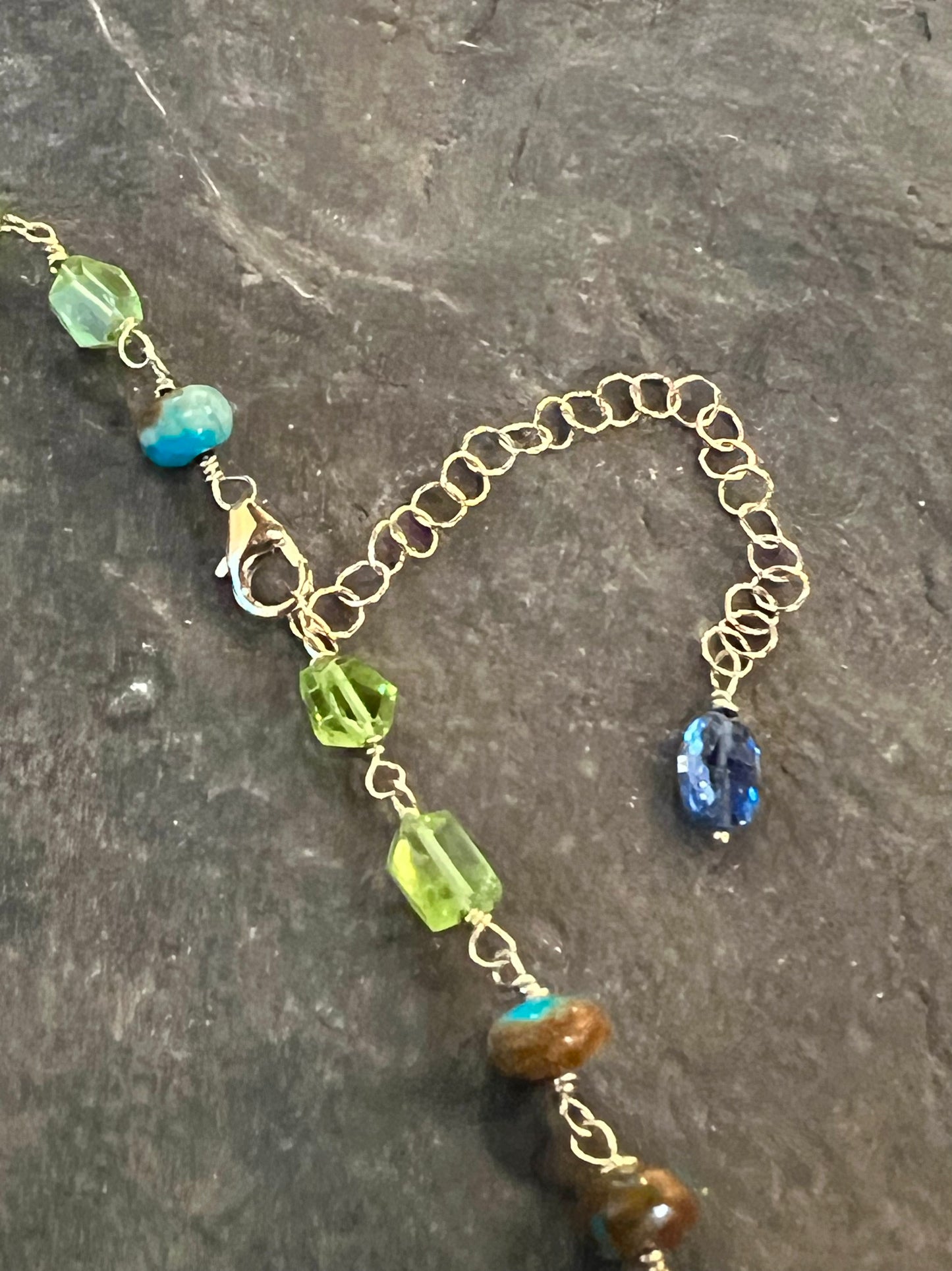 Water’s Edge Necklace- One of a Kind - 14k Peridot Kyanite Turquoise
