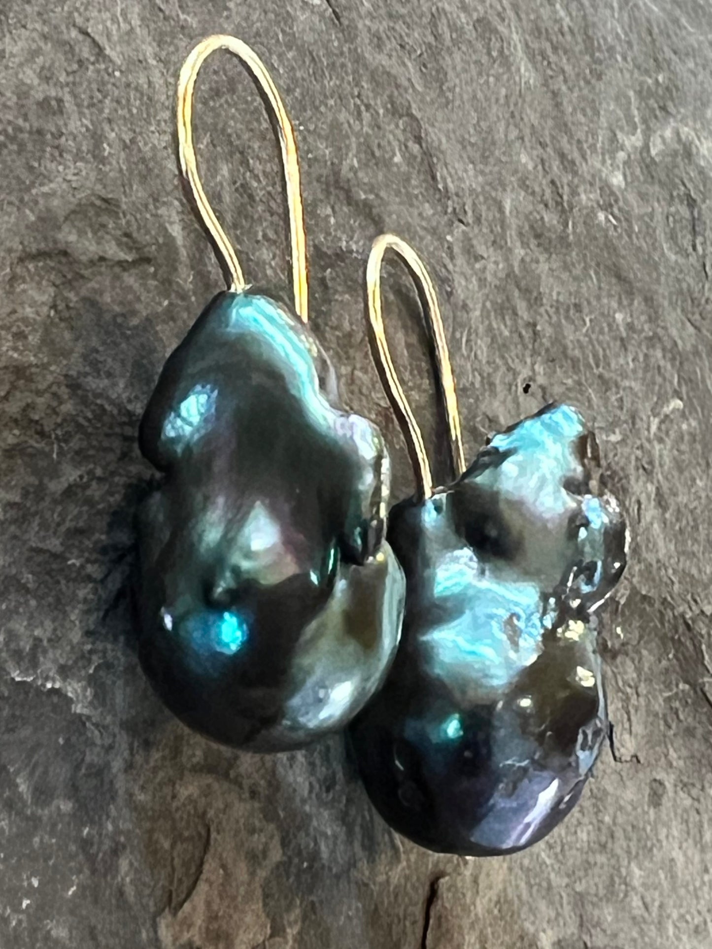 Large Peacock Baroque Pearl 14K Demi-Dangle - Minimalist Earrings