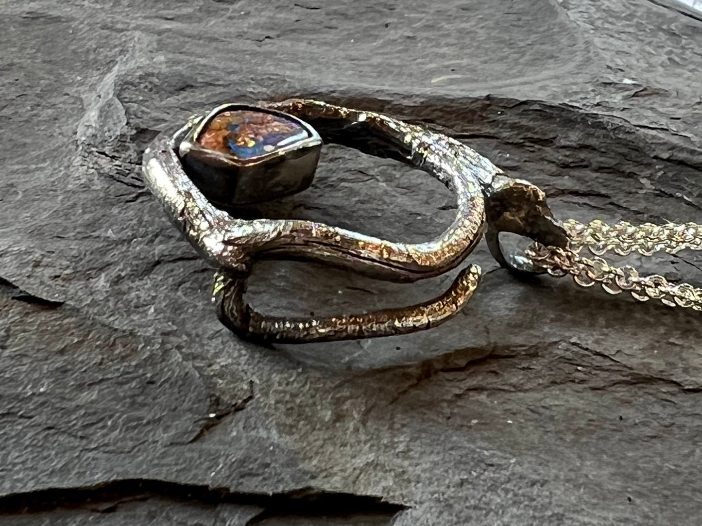 One of a Kind Oxidized Sterling & Australian Pipe Opal Vine Pendant - Cayuga Collection