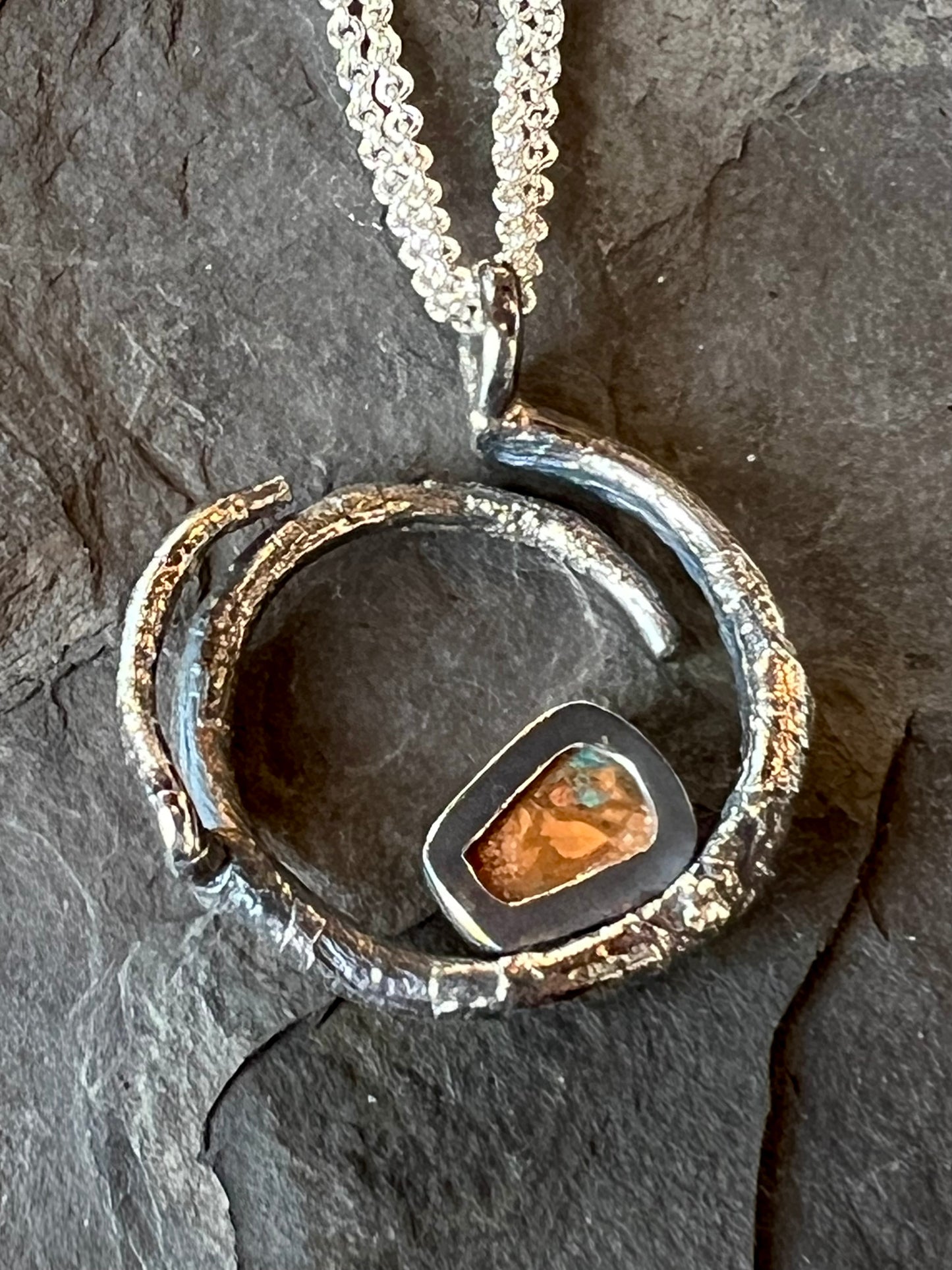 One of a Kind Oxidized Sterling & Australian Pipe Opal Vine Pendant - Cayuga Collection