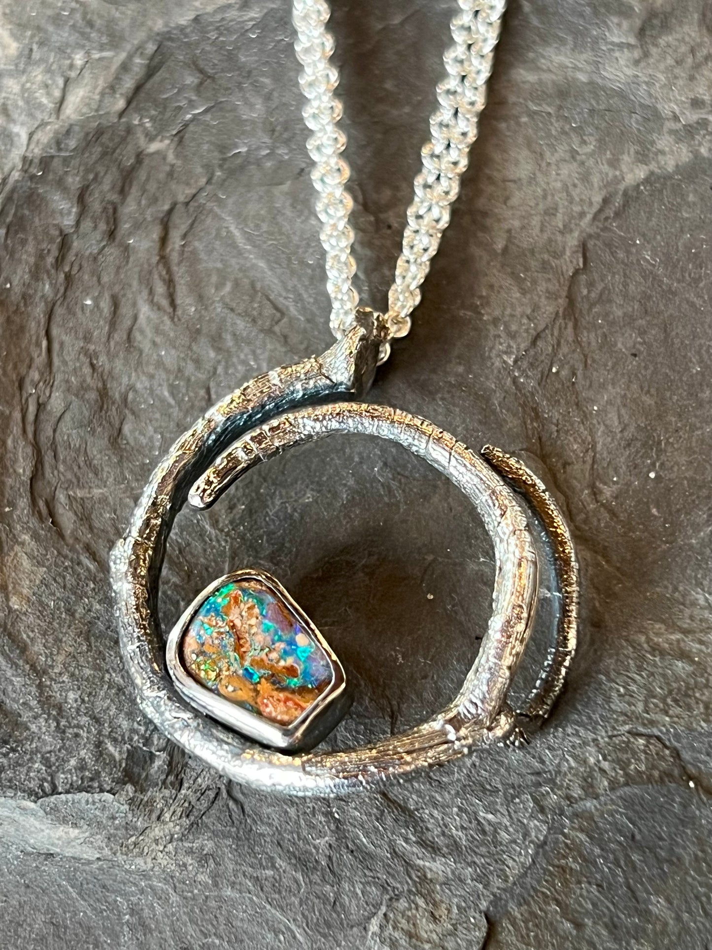 One of a Kind Oxidized Sterling & Australian Pipe Opal Vine Pendant - Cayuga Collection
