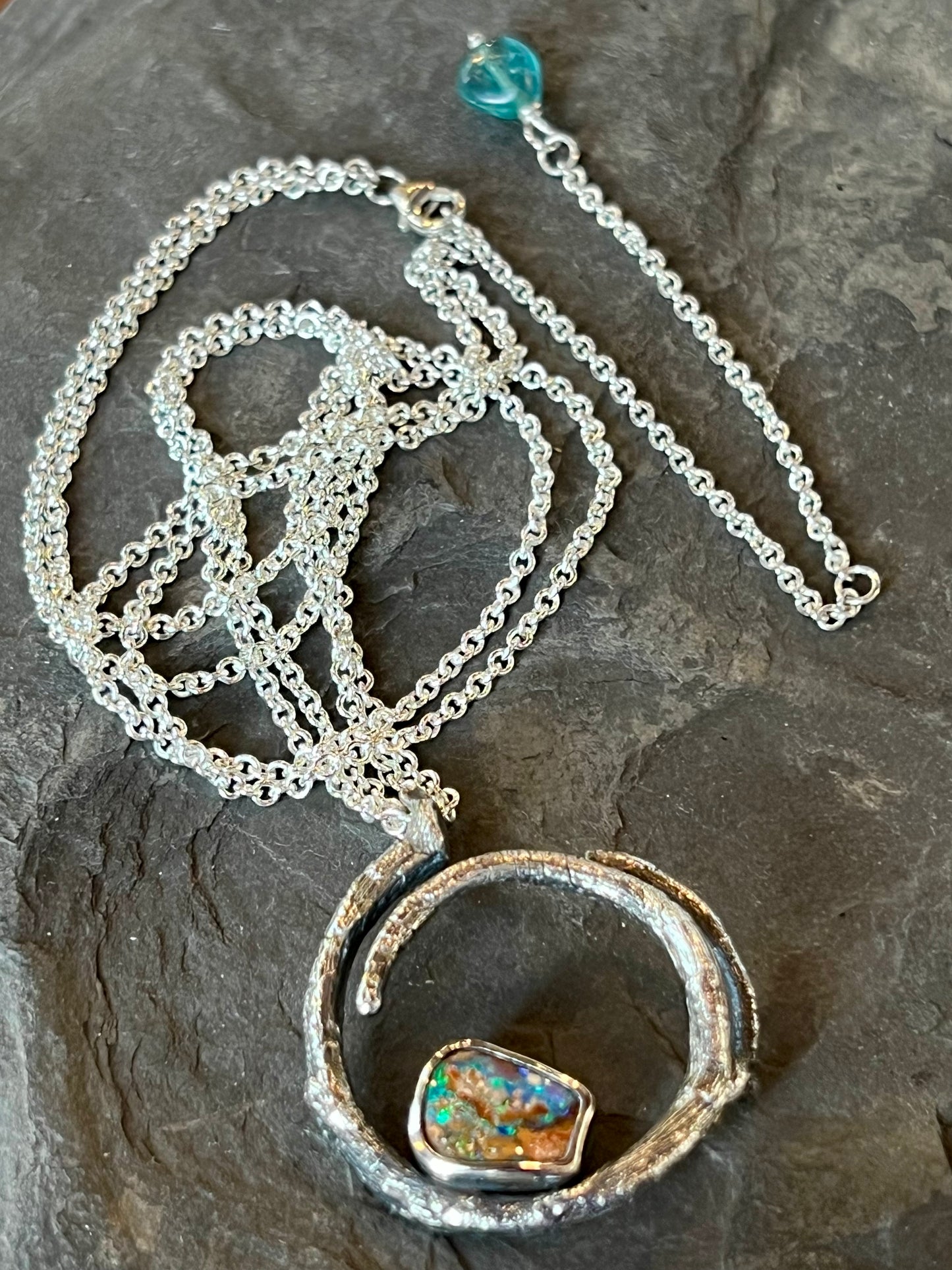 One of a Kind Oxidized Sterling & Australian Pipe Opal Vine Pendant - Cayuga Collection
