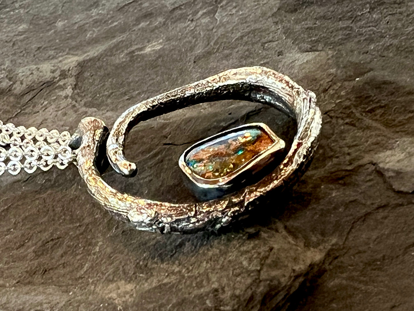 One of a Kind Oxidized Sterling & Australian Pipe Opal Vine Pendant - Cayuga Collection
