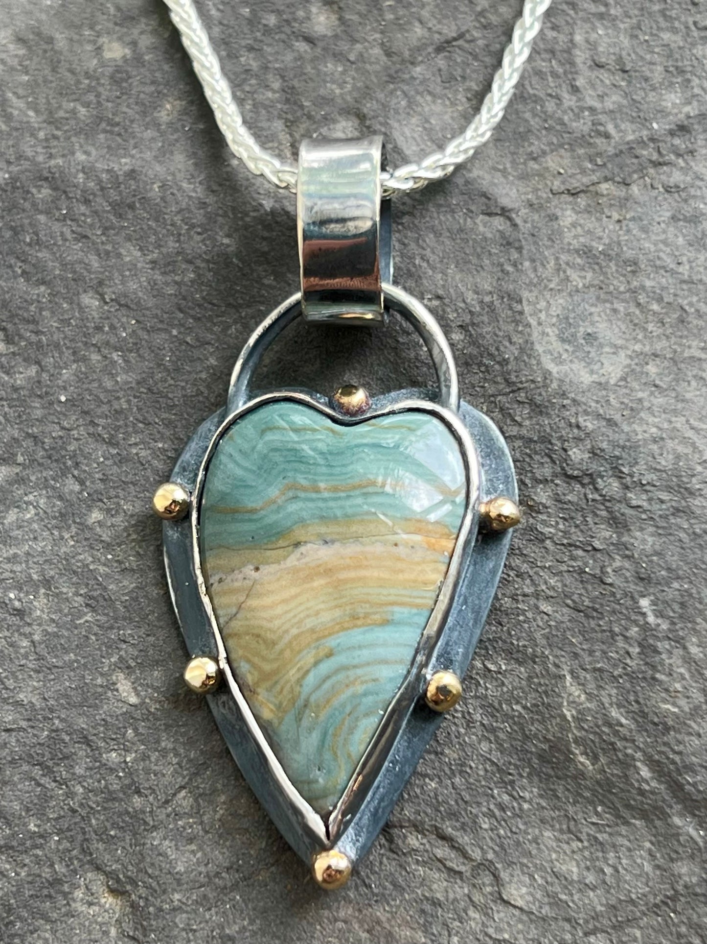 Larsonite Sterling & 14K Crooked Little Heart Pendant - One of a Kind Necklace