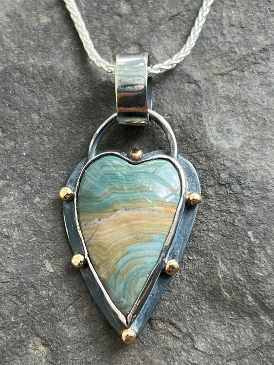 Larsonite Sterling & 14K Crooked Little Heart Pendant - One of a Kind Necklace