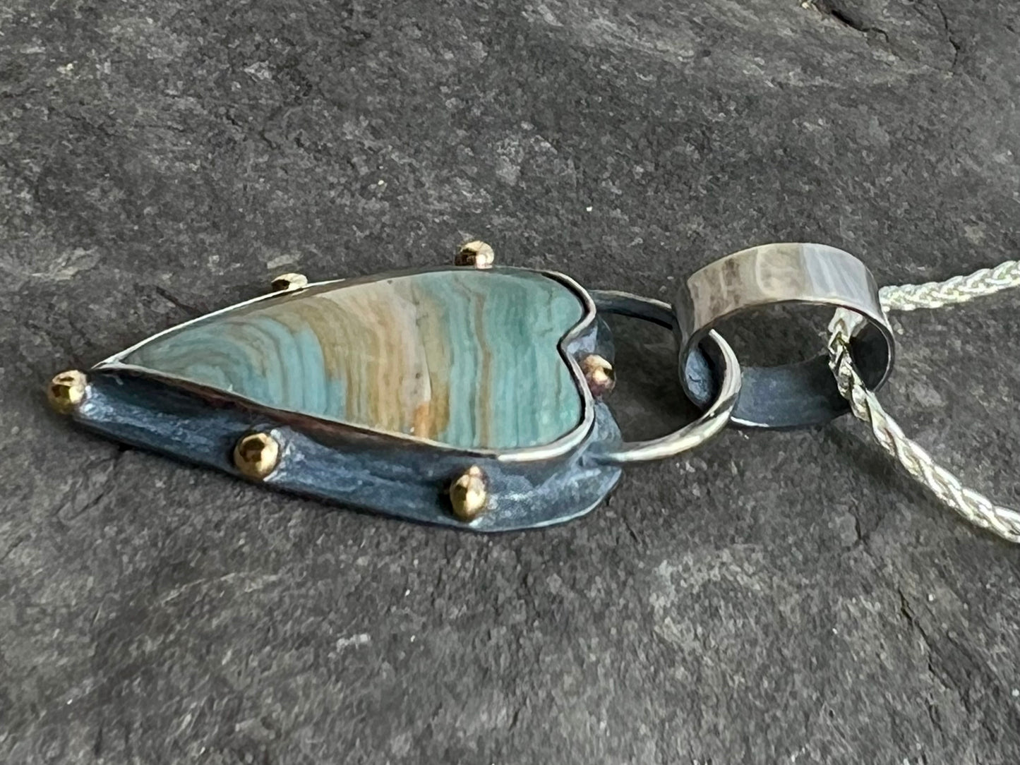 Larsonite Sterling & 14K Crooked Little Heart Pendant - One of a Kind Necklace