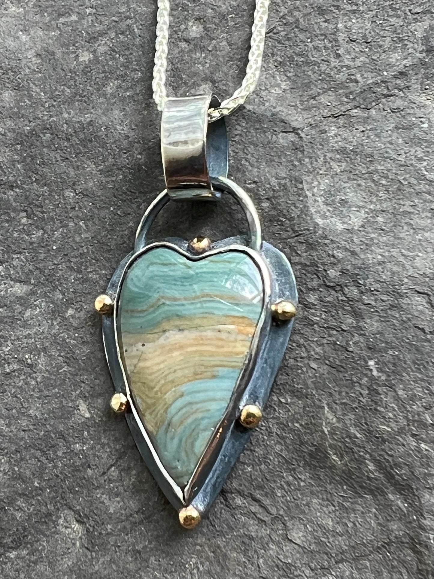 Larsonite Sterling & 14K Crooked Little Heart Pendant - One of a Kind Necklace