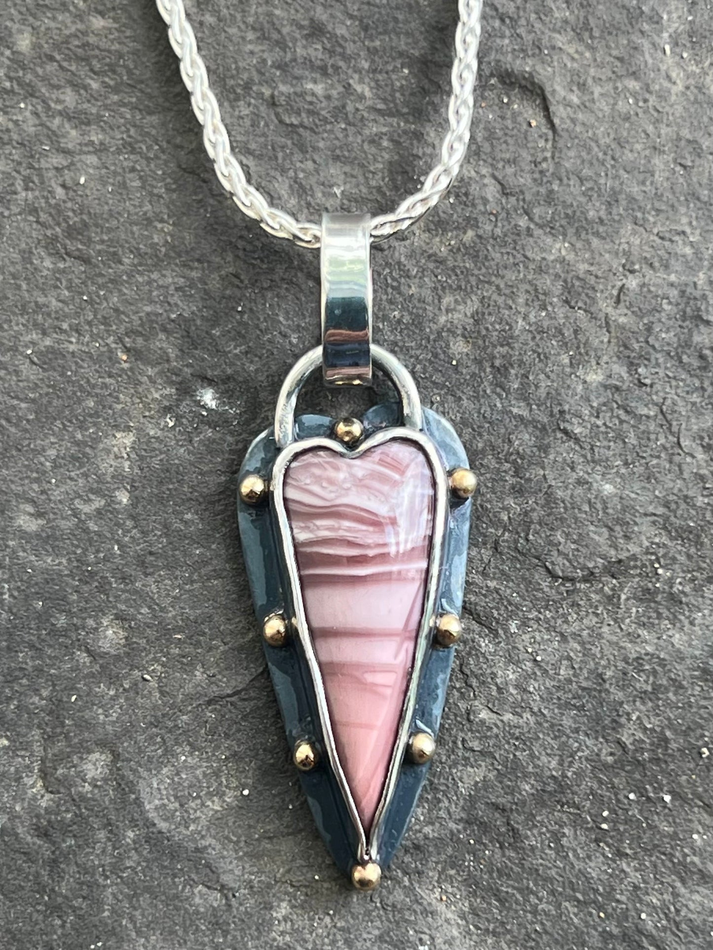 Imperial Pink Jasper Sterling & 14K Crooked Little Heart Pendant - One of a Kind Necklace