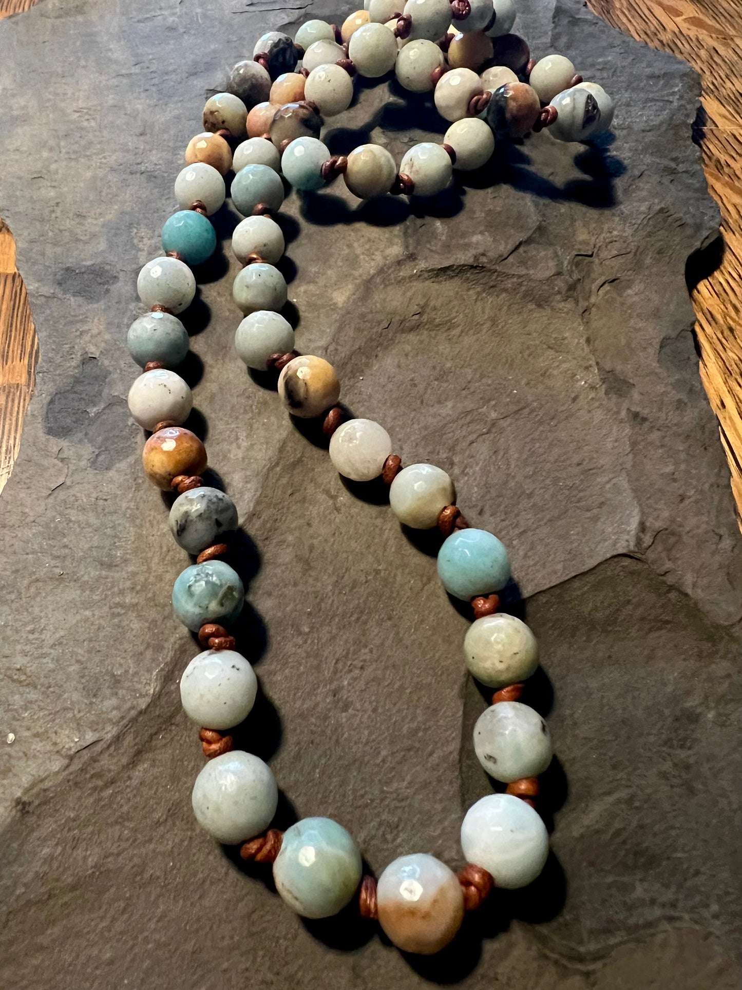 Amazonite on Leather Necklace 31"