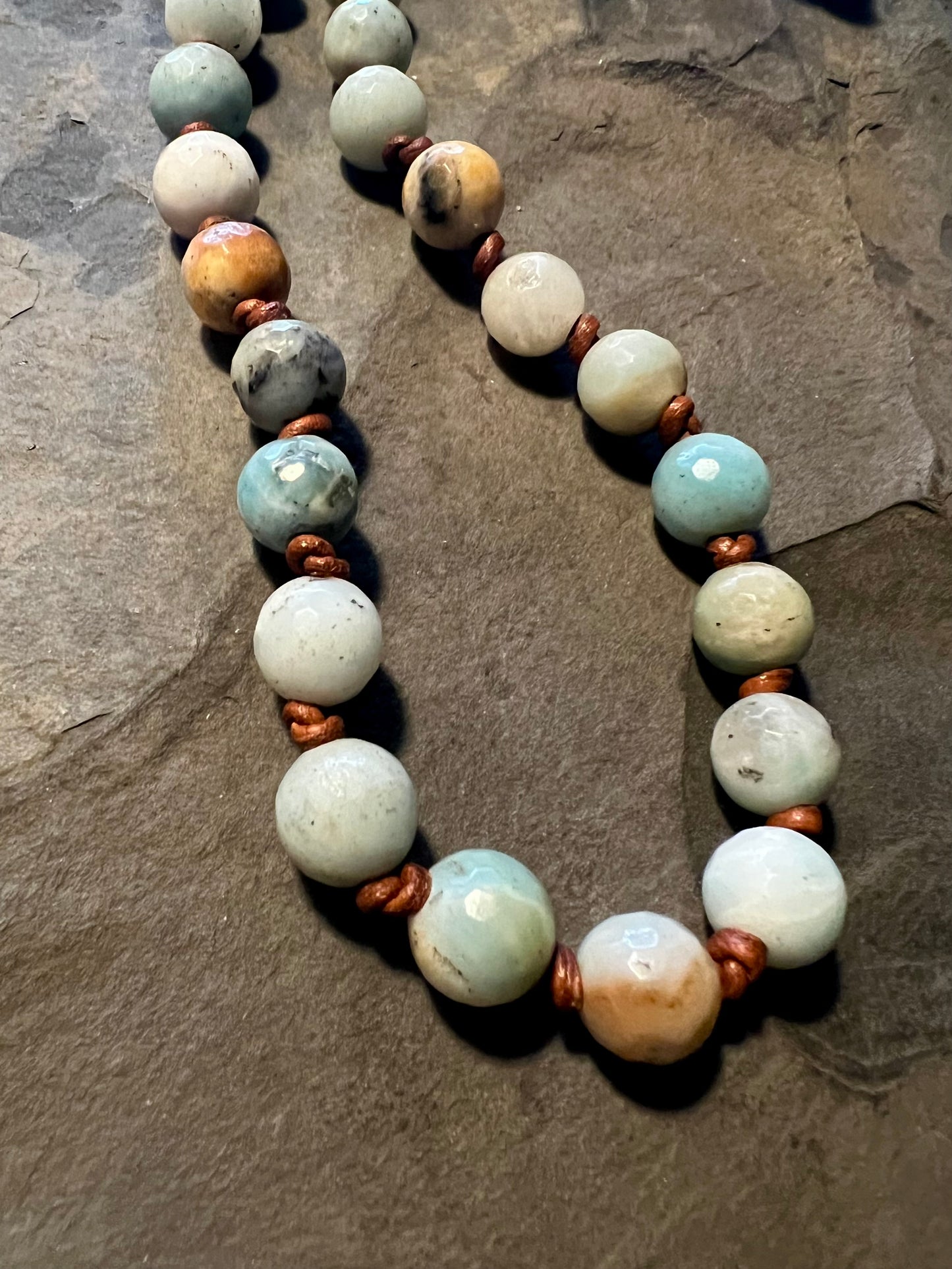 Amazonite on Leather Necklace 31"